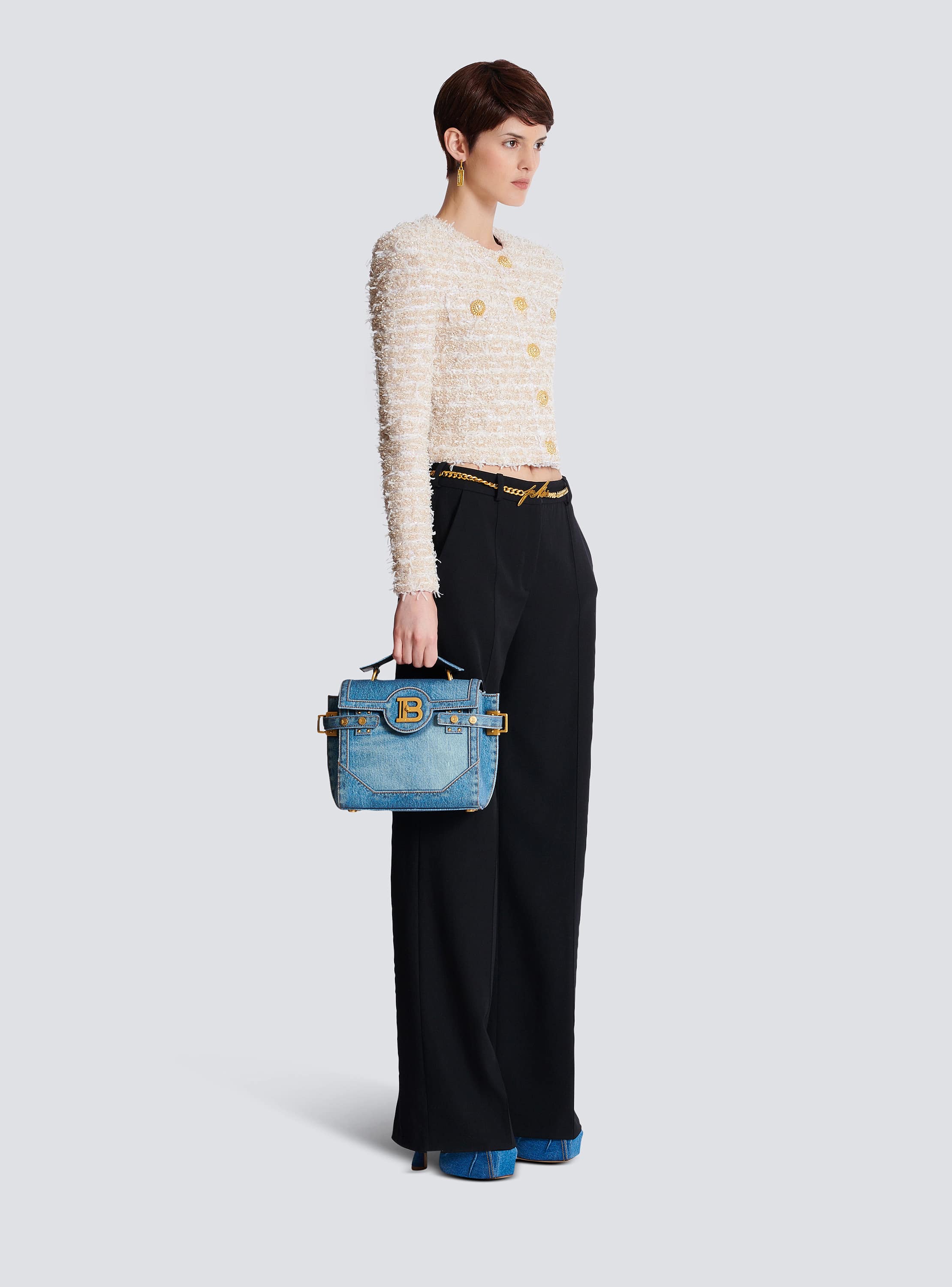 B-Buzz 23 bag in denim print canvas - Women | BALMAIN