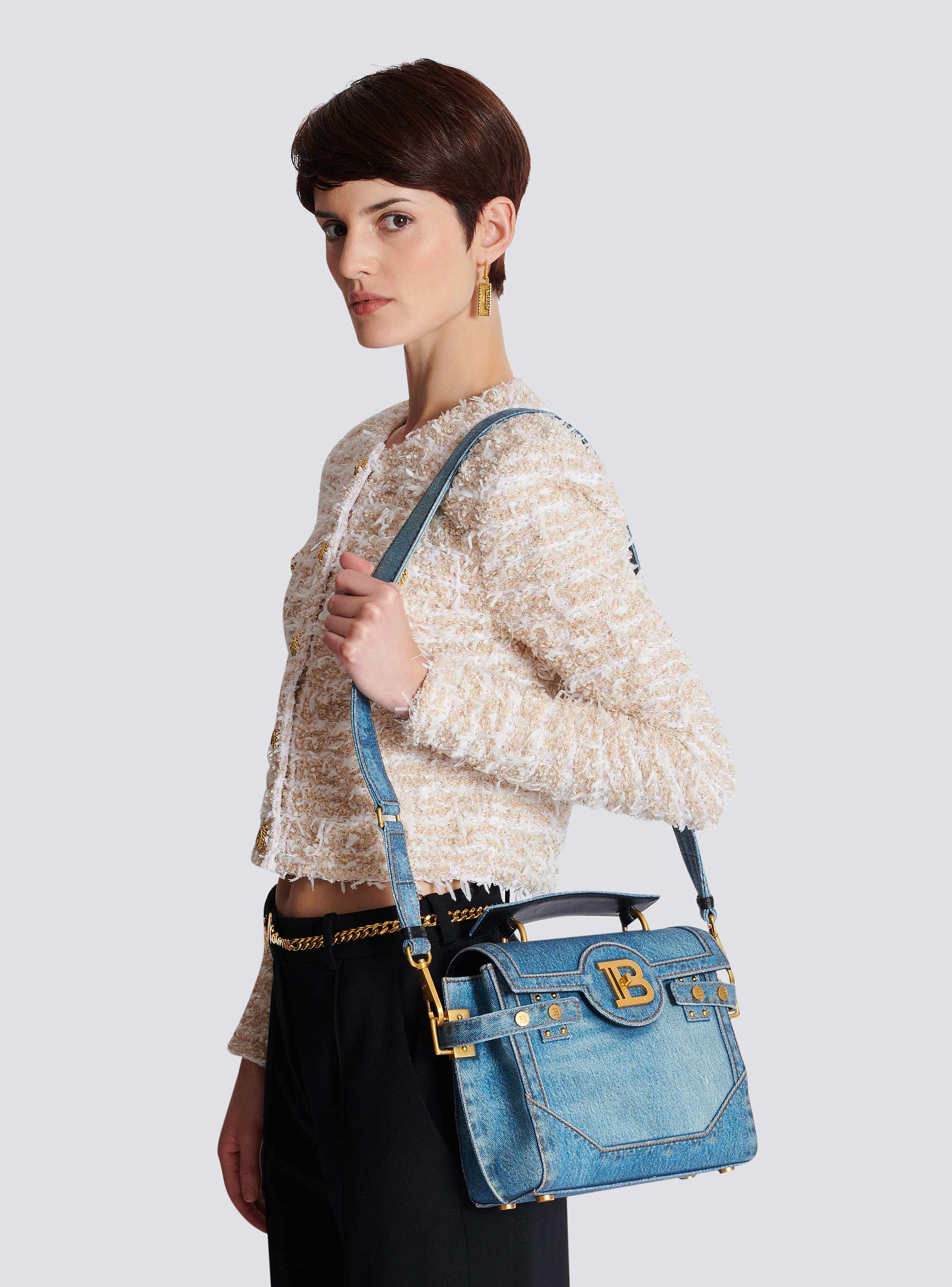 ショルダーバッグ・ポシェット Balmain B-Buzz Denim Shoulder Bag Balmain B Buzz 23 Crossbody Bag in Denim | Neiman Marcus