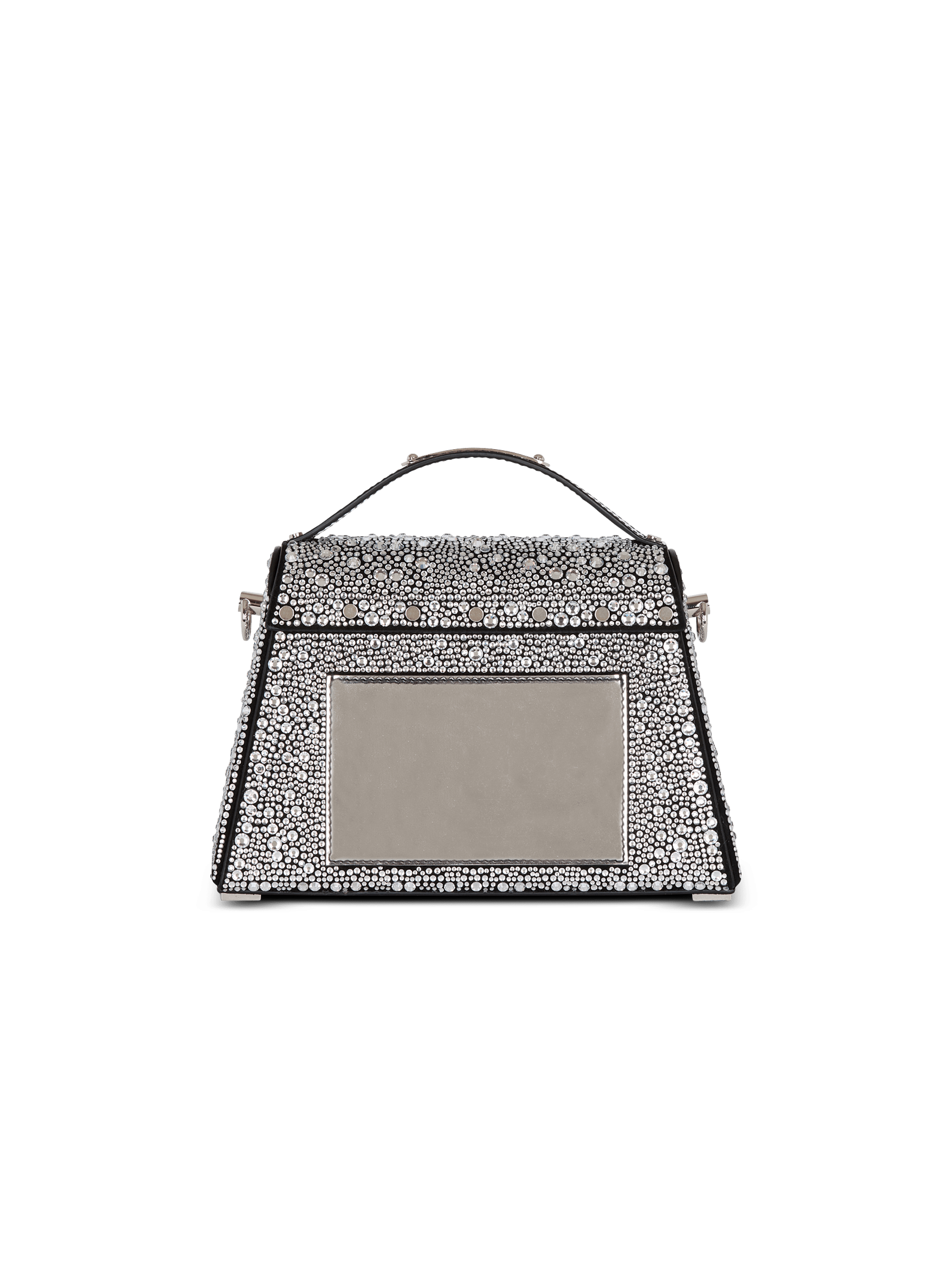BALMAIN B-BUZZ 36 MONOGRAMMED CANVAS AND LEATHER TOTE, BLACK