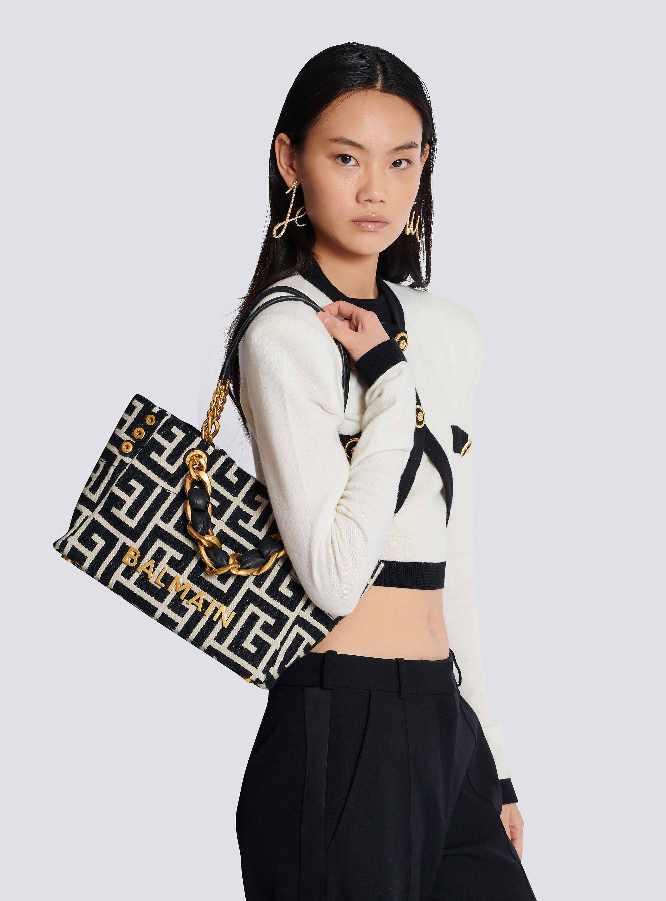 Small 1945 Soft monogrammed jacquard tote bag - Women | BALMAIN