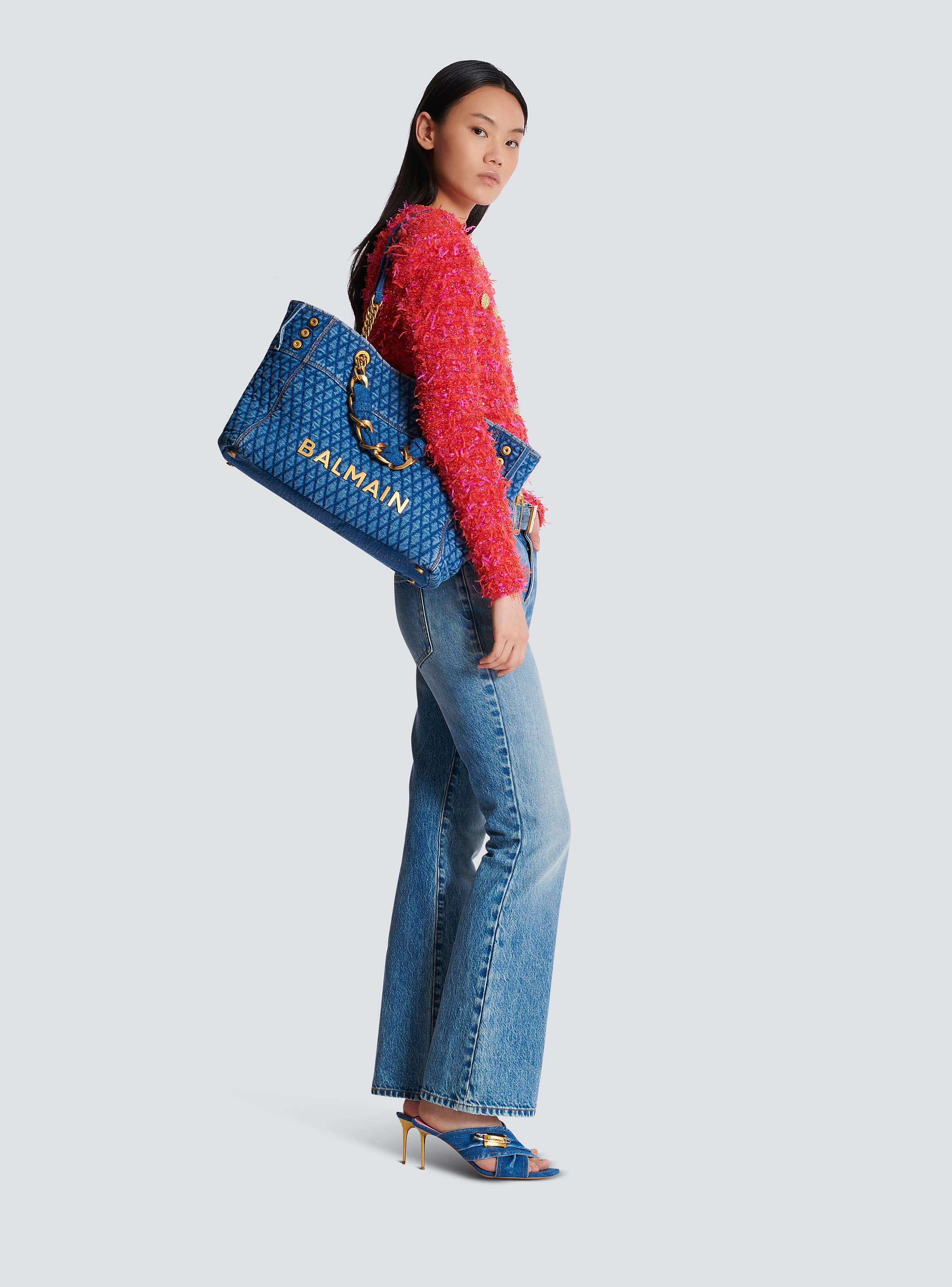 国内発【BALMAIN】1945 デニム ソフトキルティング/トートバッグ 1945 ソフト ダイヤモンドキルティングデニム トートバッグ