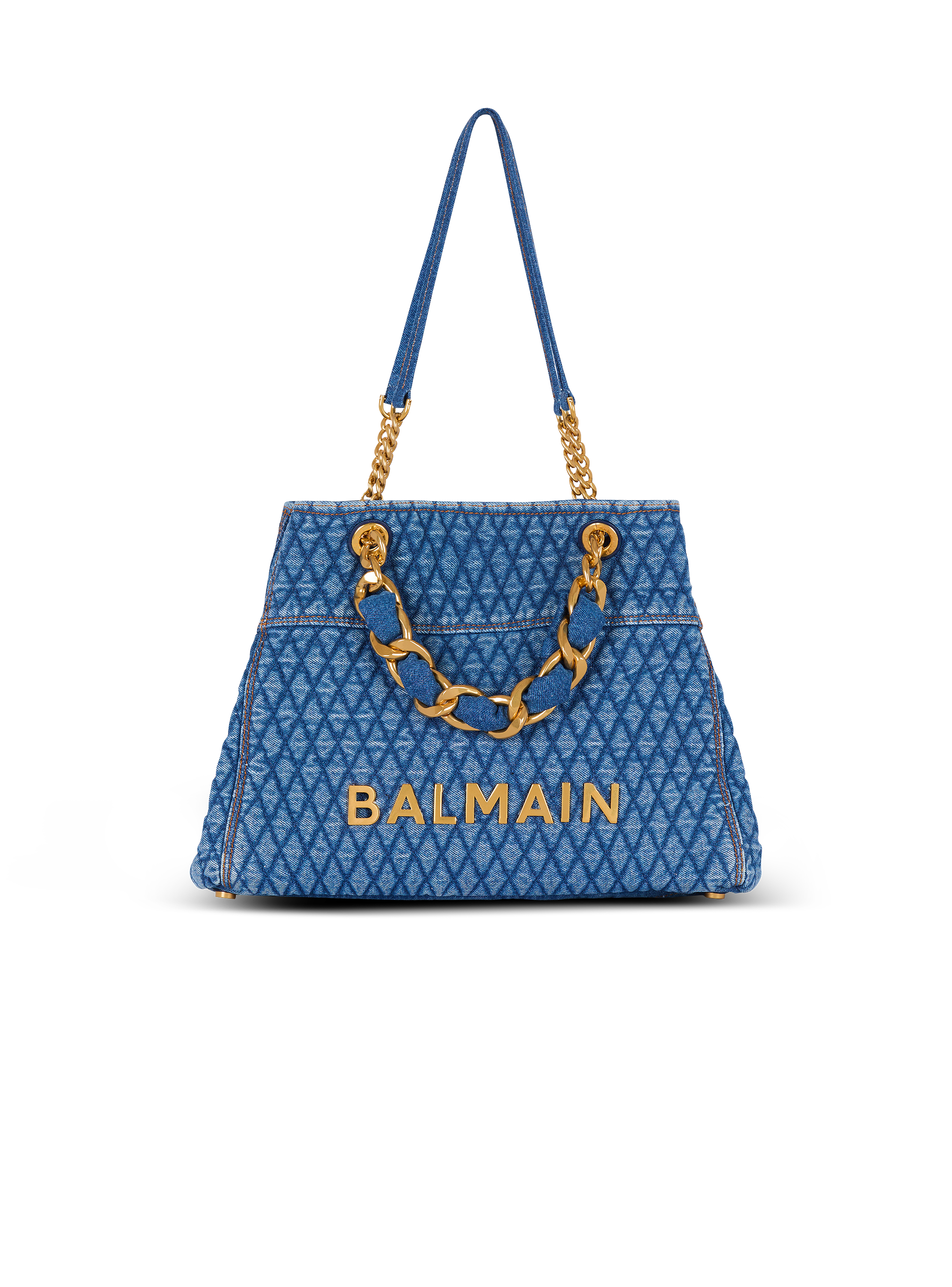 新作*Balmain*チェーンハンドル デニムトートバッグ 1945 Balmain 1945 Soft denim tote bag Balmain
