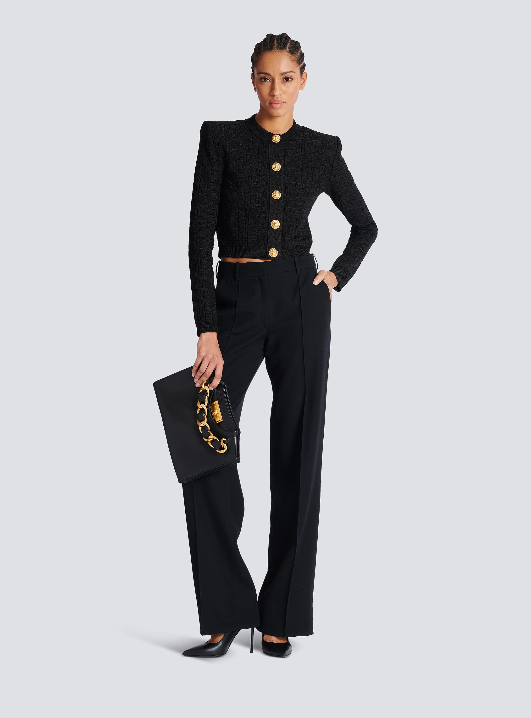 Crewneck zipped calfskin pouch - Women | BALMAIN