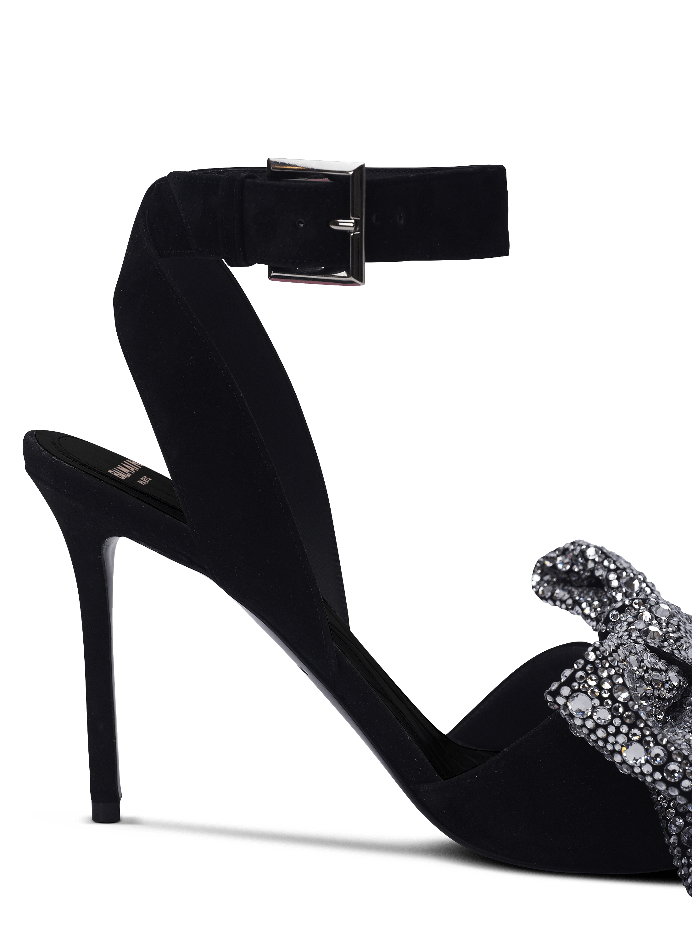 Suede Ruby heels with rhinestone bows black - Women | BALMAIN Suede Ruby heels with rhinestone bows black - Women | BALMAIN
