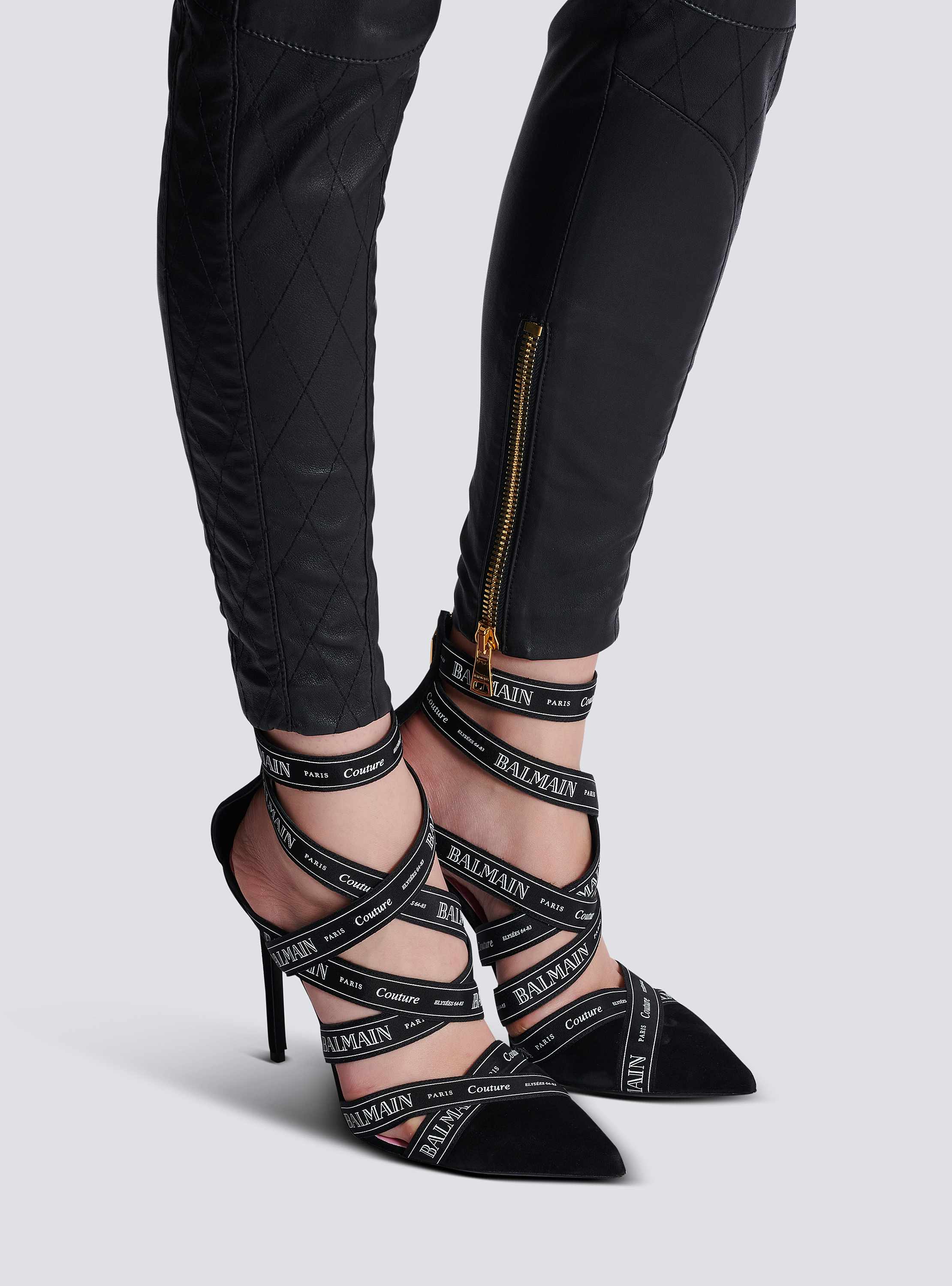 Couture suede heels with Balmain ribbon motif black - Women Couture suede heels with Balmain ribbon motif black - Women