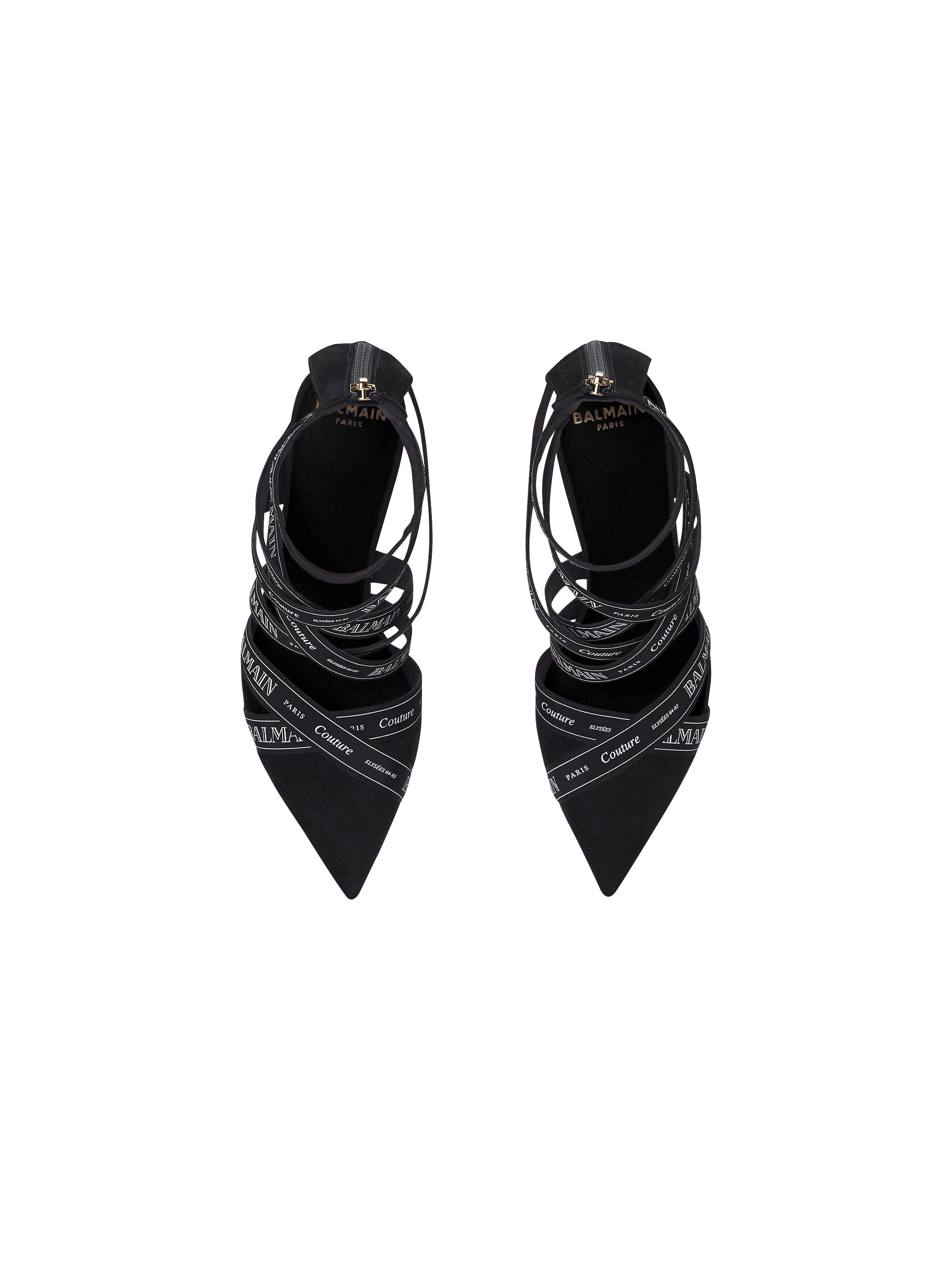 Couture suede heels with Balmain ribbon motif black - Women Couture suede heels with Balmain ribbon motif black - Women