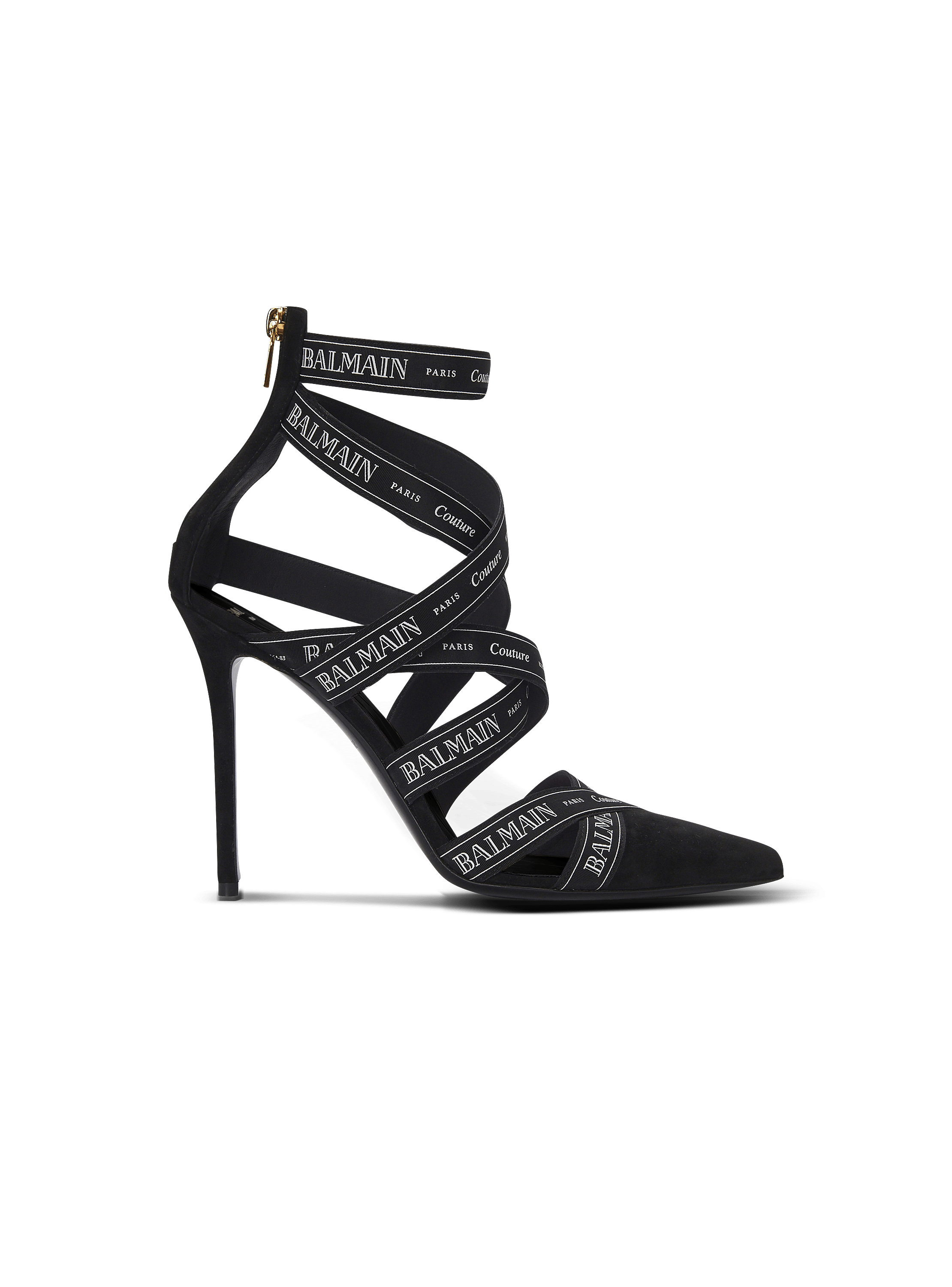 Sandales Couture en cuir suédé à motif Ruban Balmain