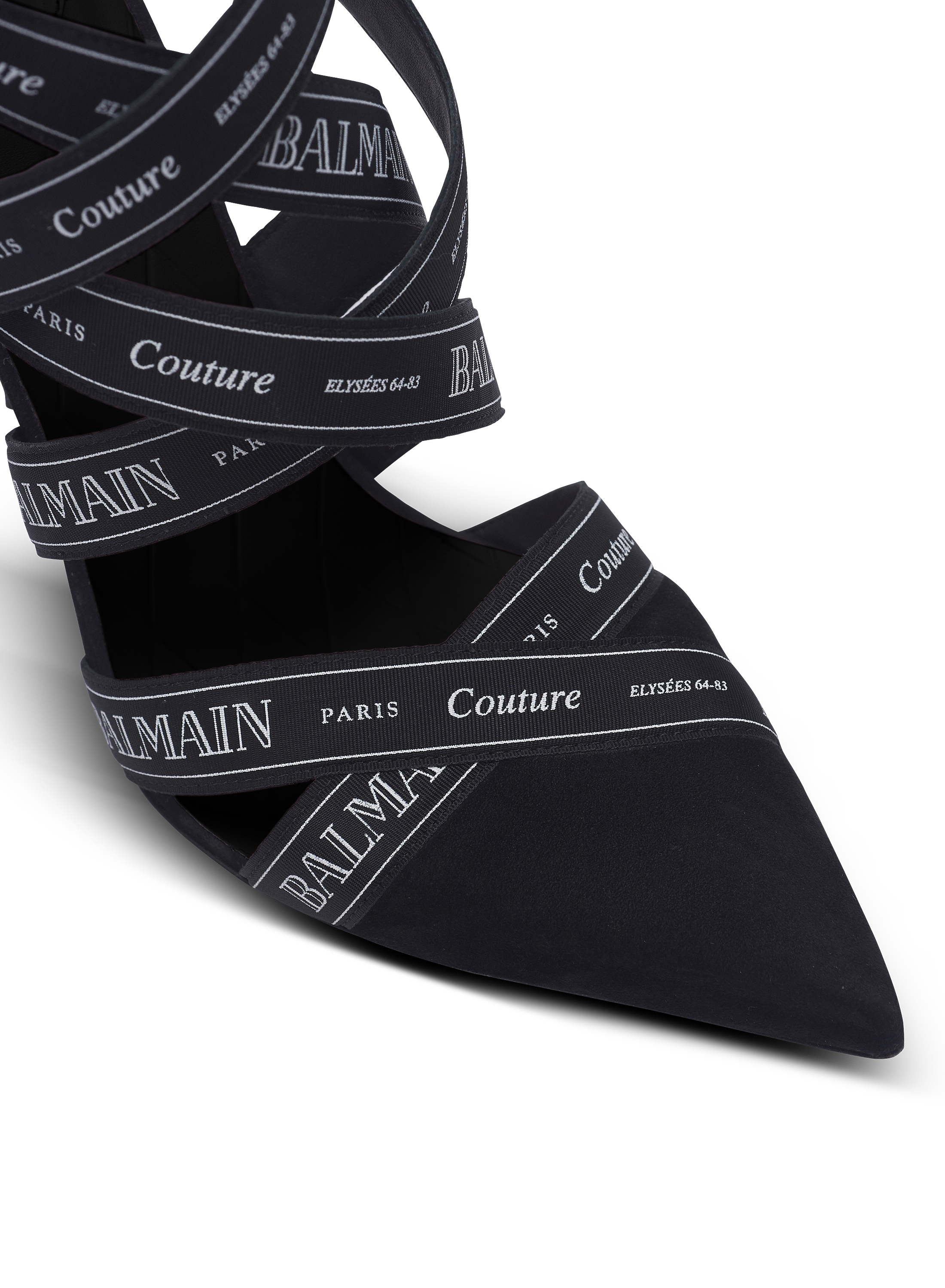 Couture suede heels with Balmain ribbon motif black - Women
