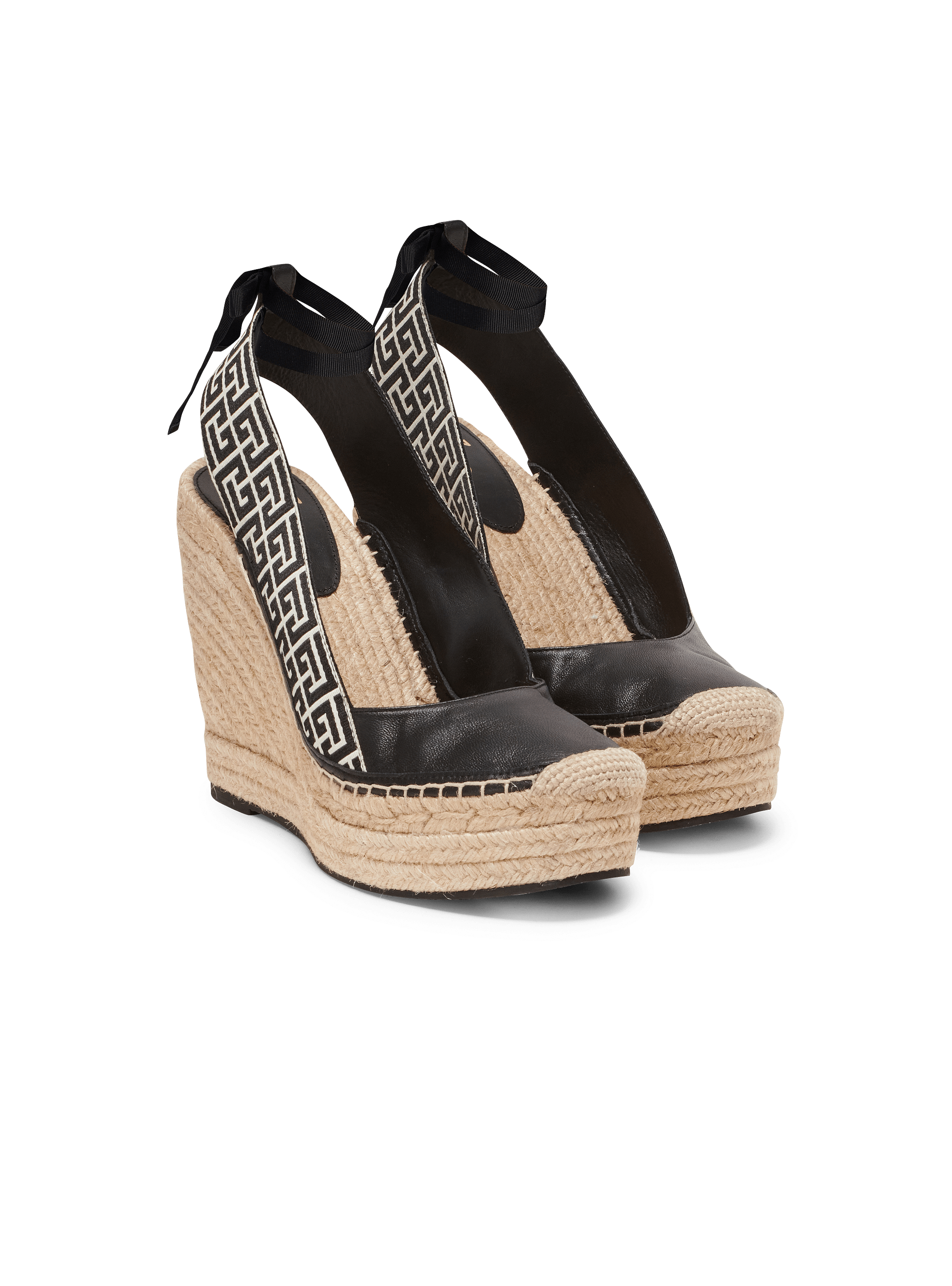 【関税＆送料込み】Balmain 'Alex' Espadrilles Balmain Alex 75mm Monogram Espadrilles | Black | FARFETCH