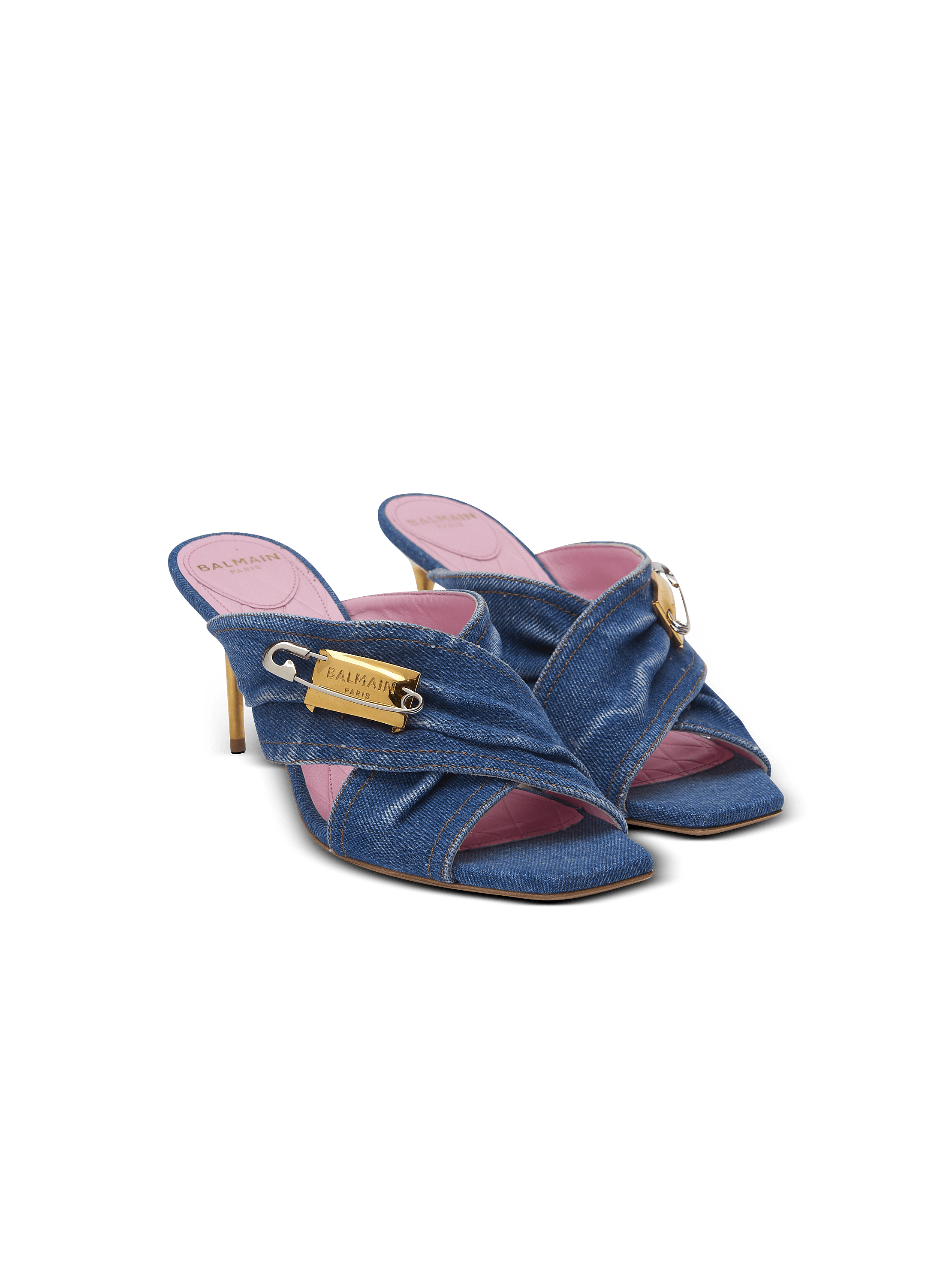 【Balmain】MULE SAFETY PIN-DENIM◆EN1UR079TDMS Denim Safety Pin mules - Women | BALMAIN
