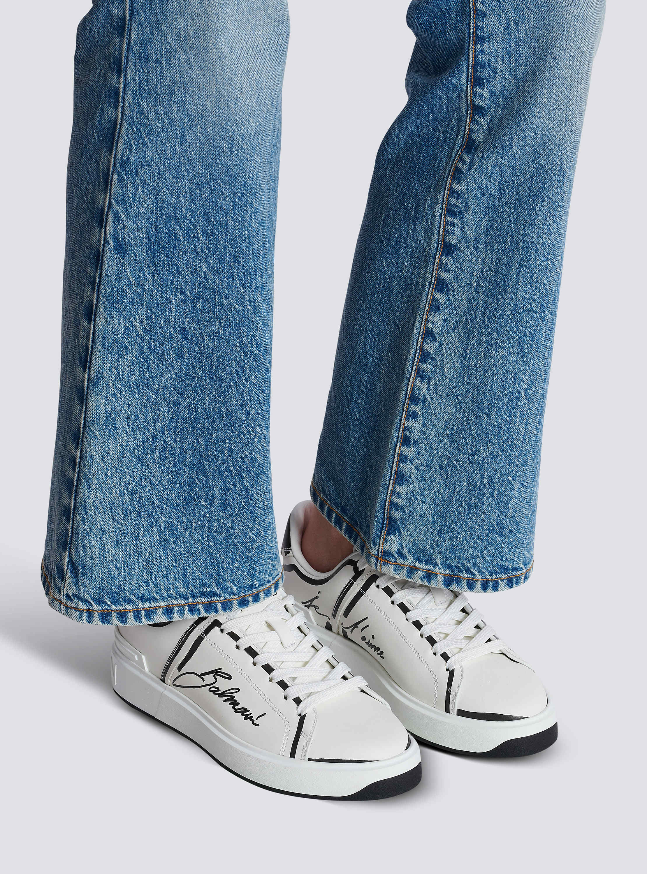 B-Court printed calfskin trainers white white - Women | BALMAIN