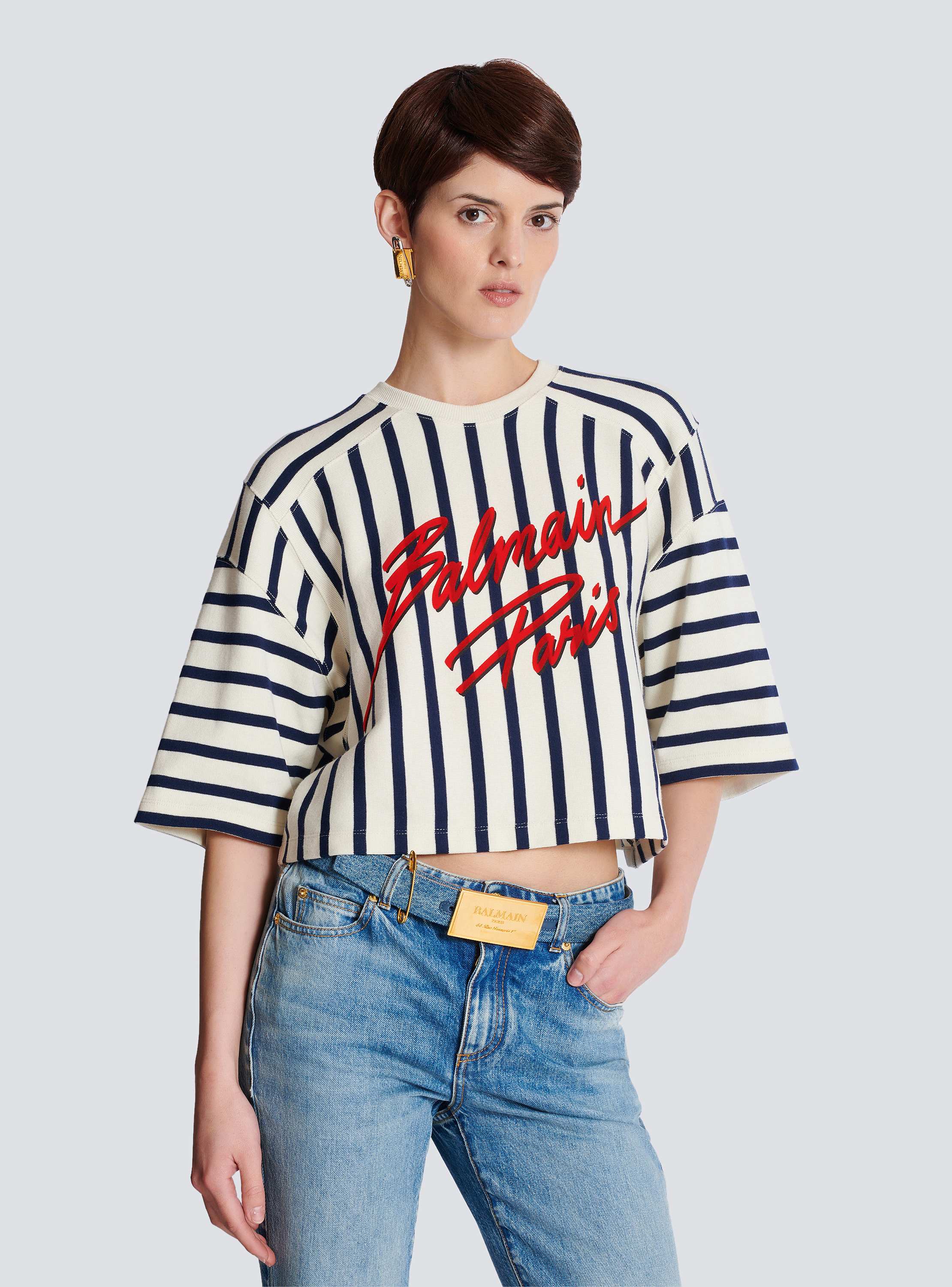 Denim belt with safety pin blue - Women | BALMAIN