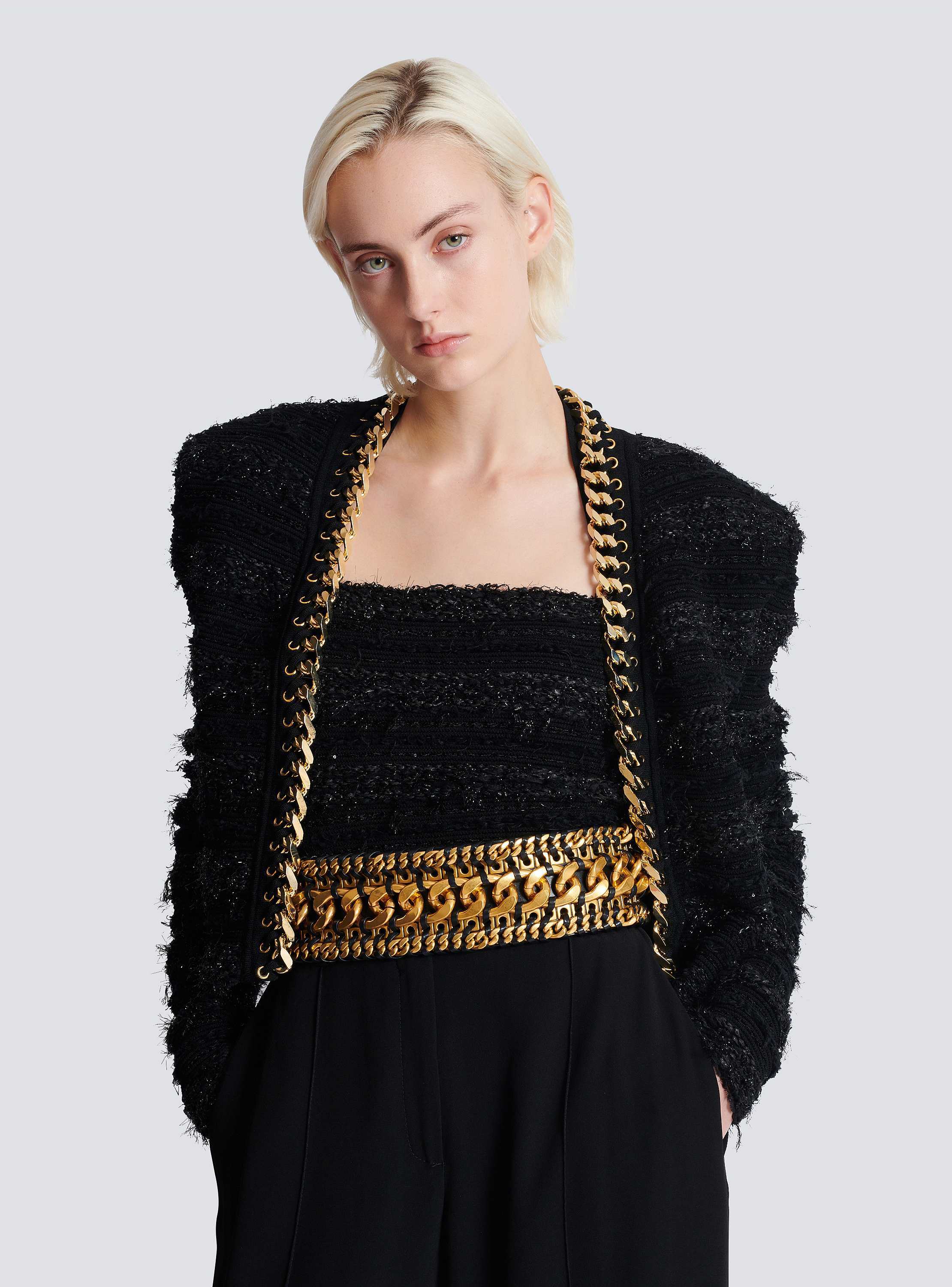 Wide waist belt in braided chains and leather black - Women Wide waist belt in braided chains and leather black - Women