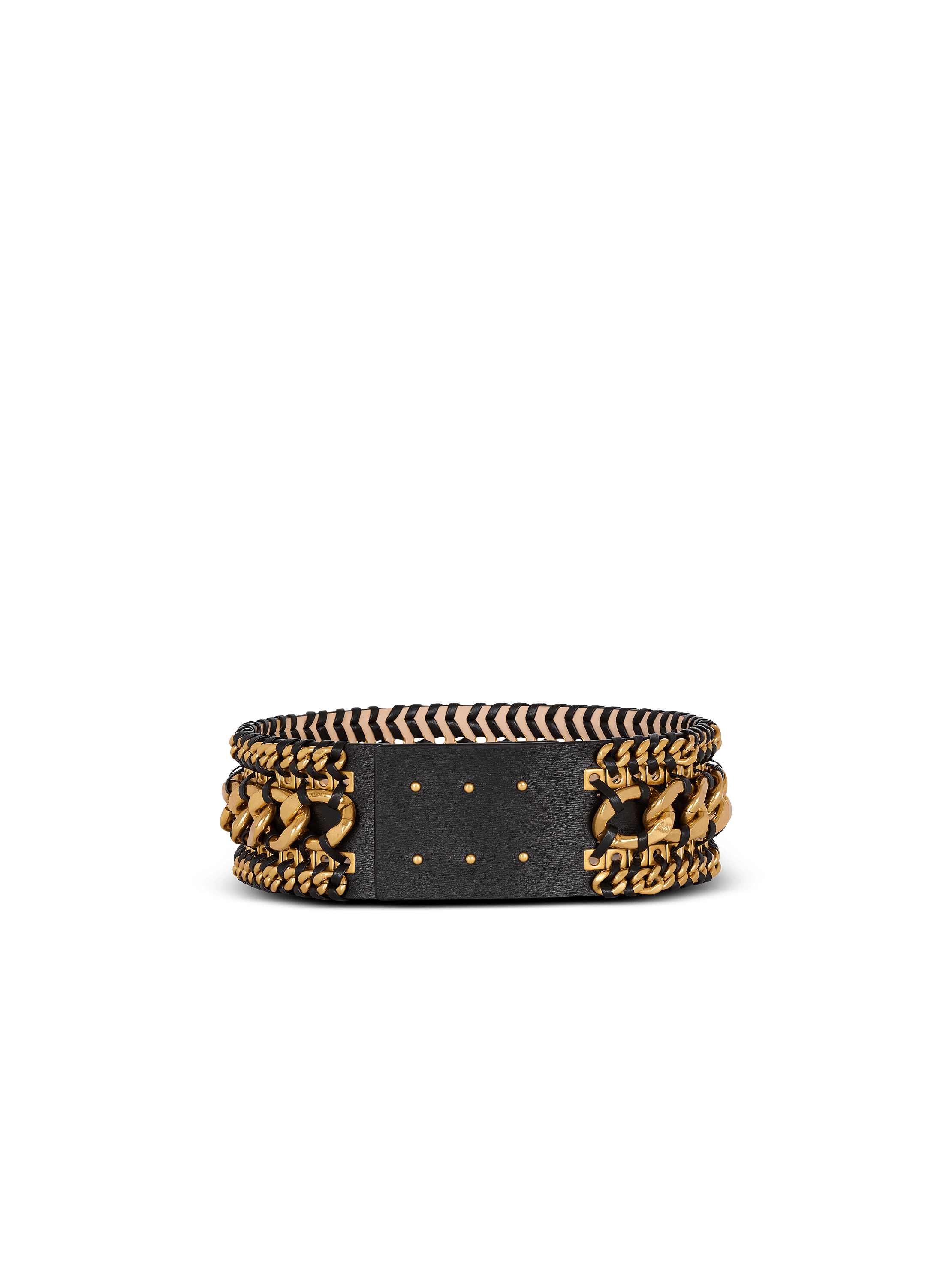 Wide waist belt in braided chains and leather black - Women
