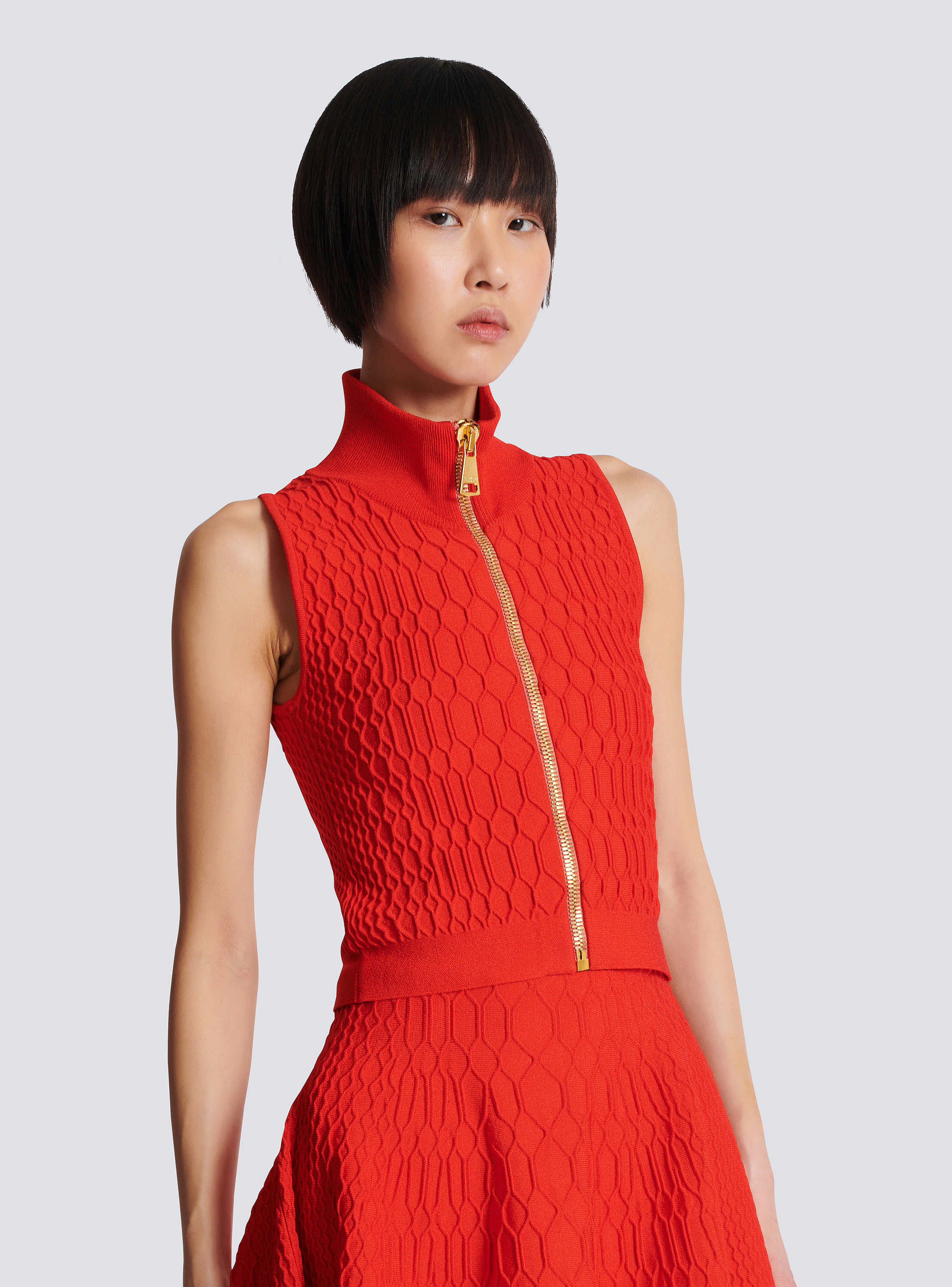 Sleeveless crocodile-knit top