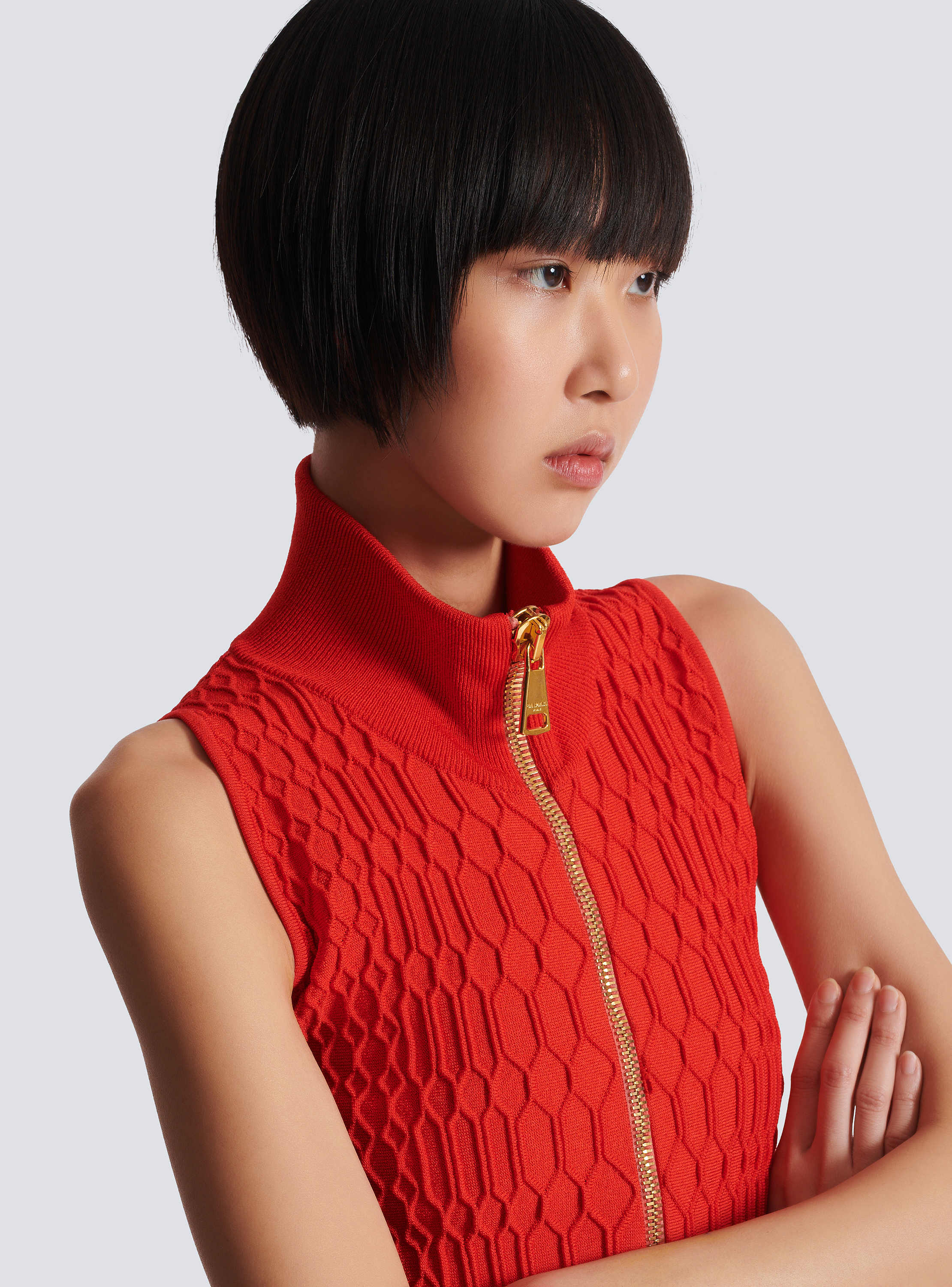 Sleeveless crocodile-knit top - Women | BALMAIN
