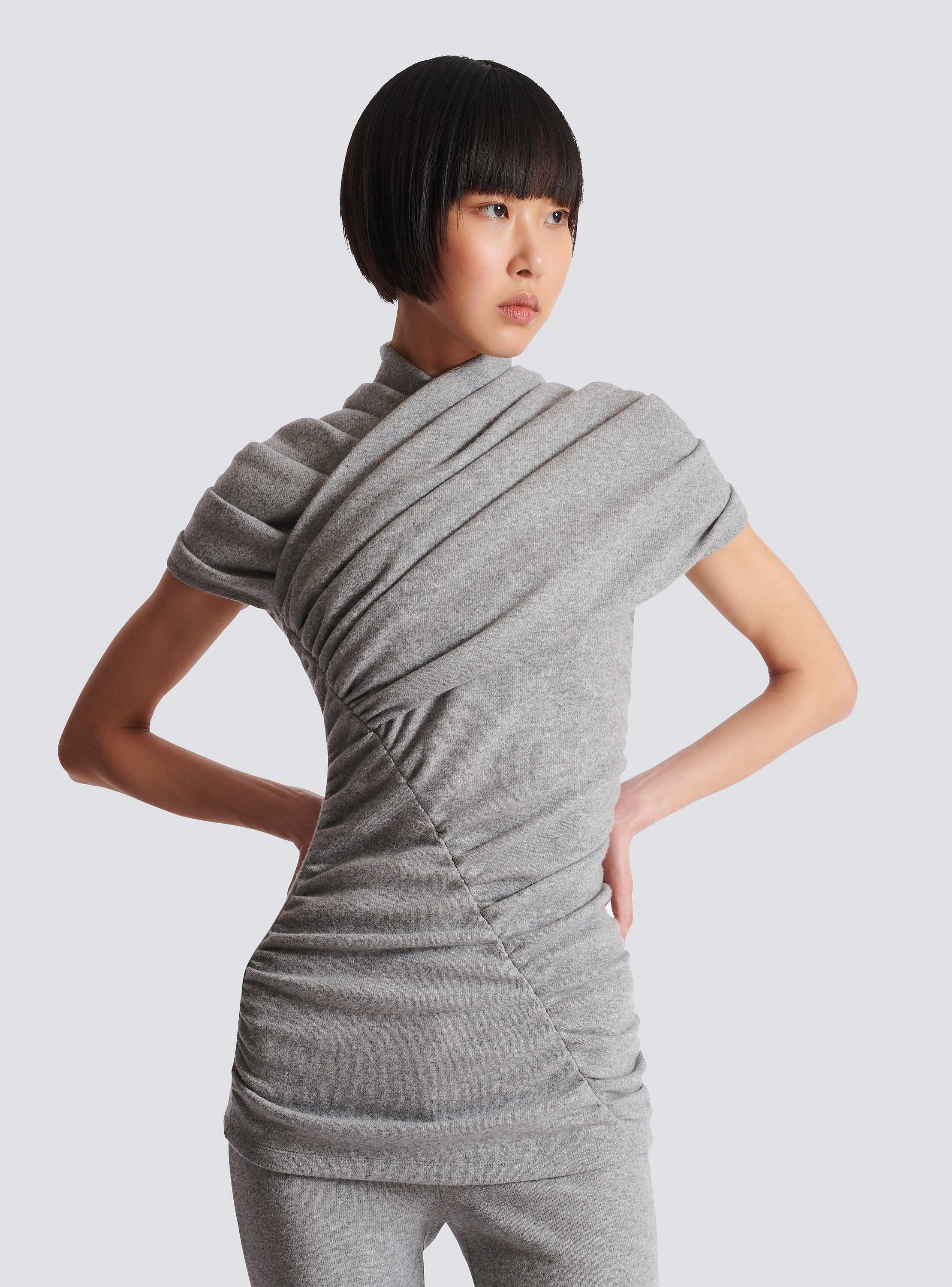 Draped cotton knit top