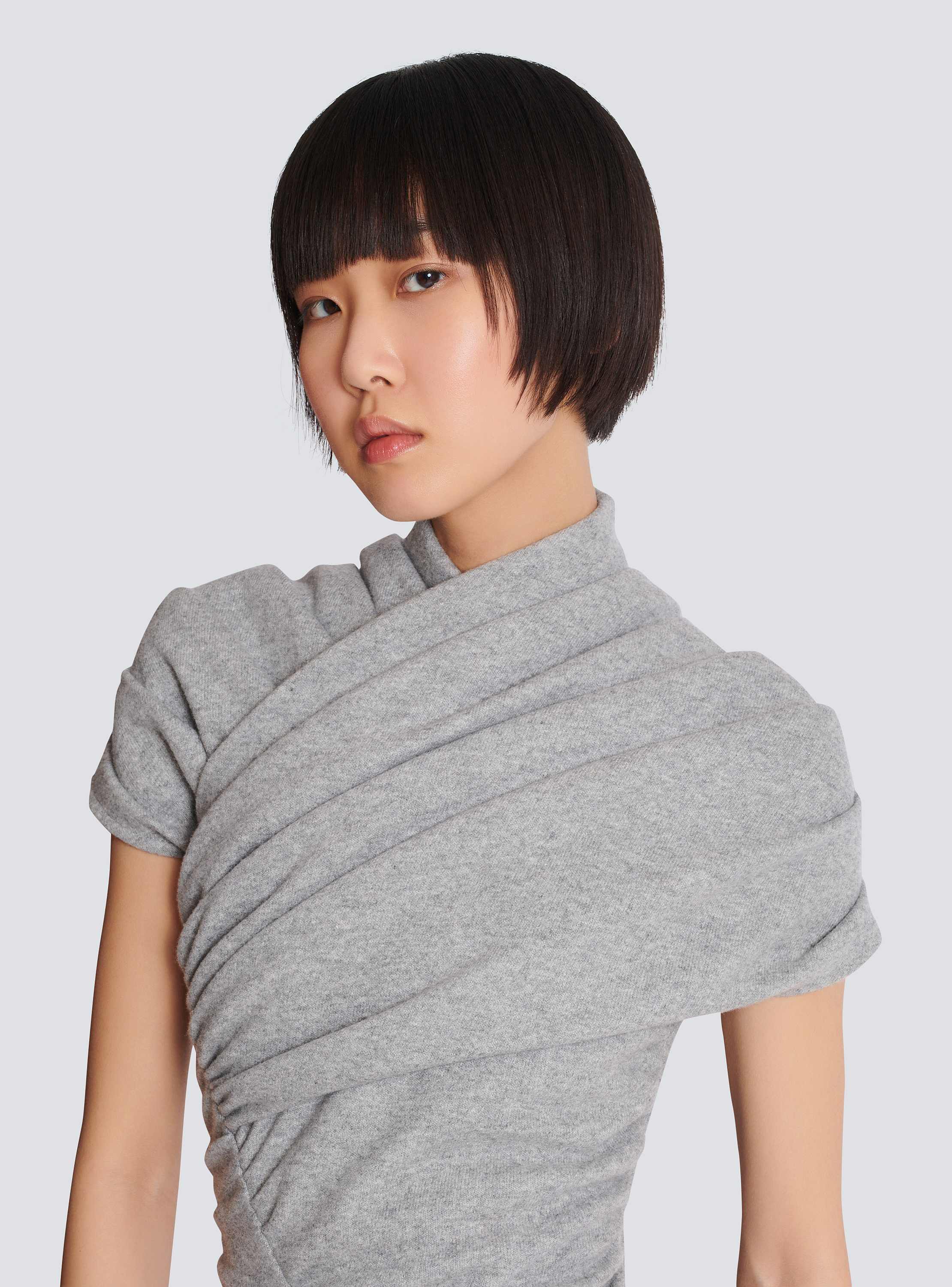 Draped cotton knit top