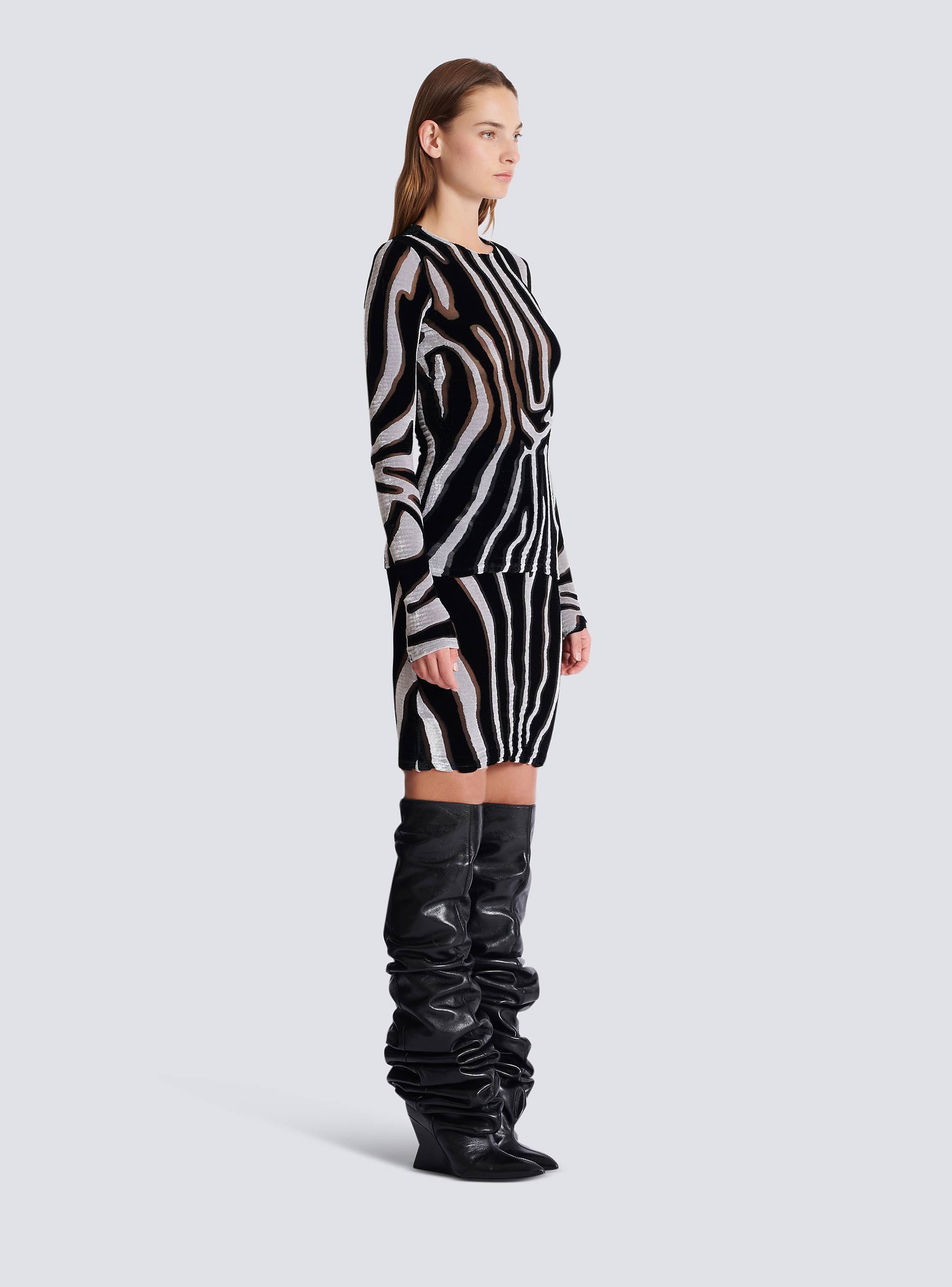 Zebra-print velvet bodycon top