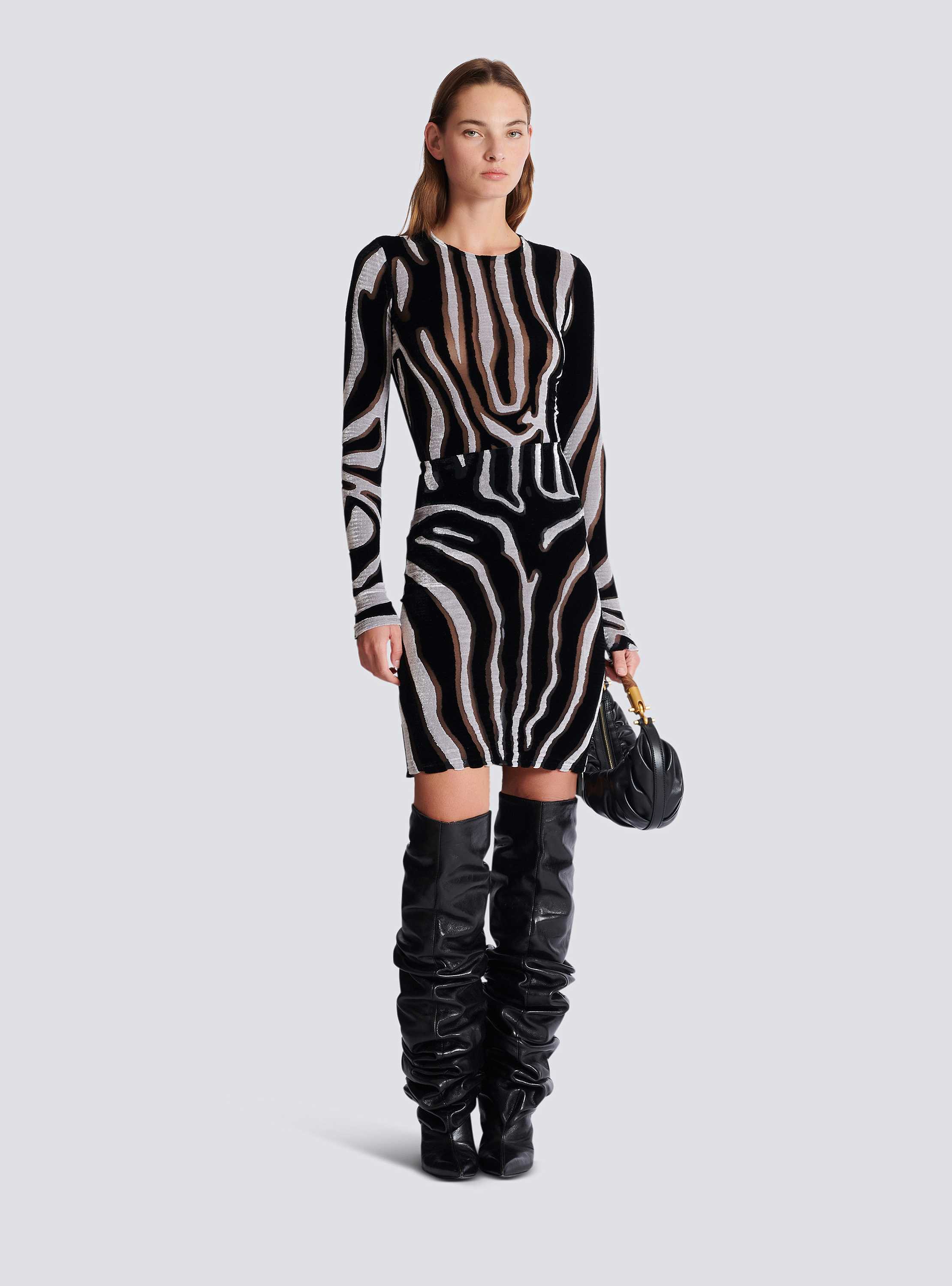 Zebra-print velvet bodycon top