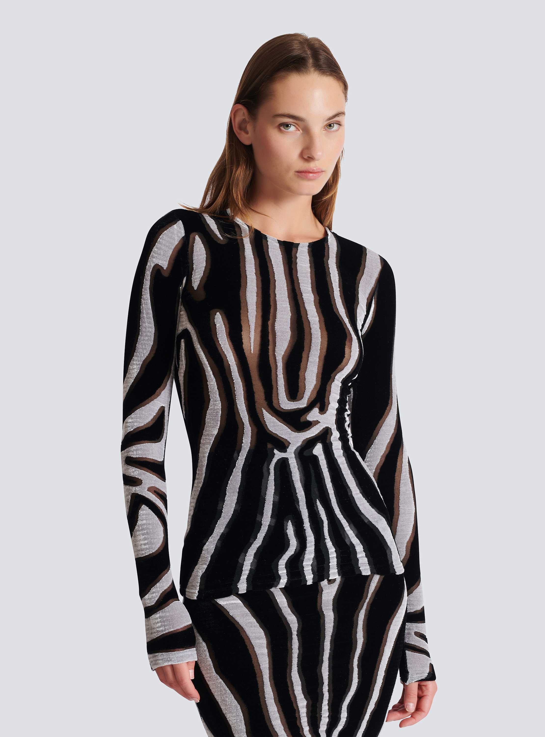 Zebra-print velvet bodycon top