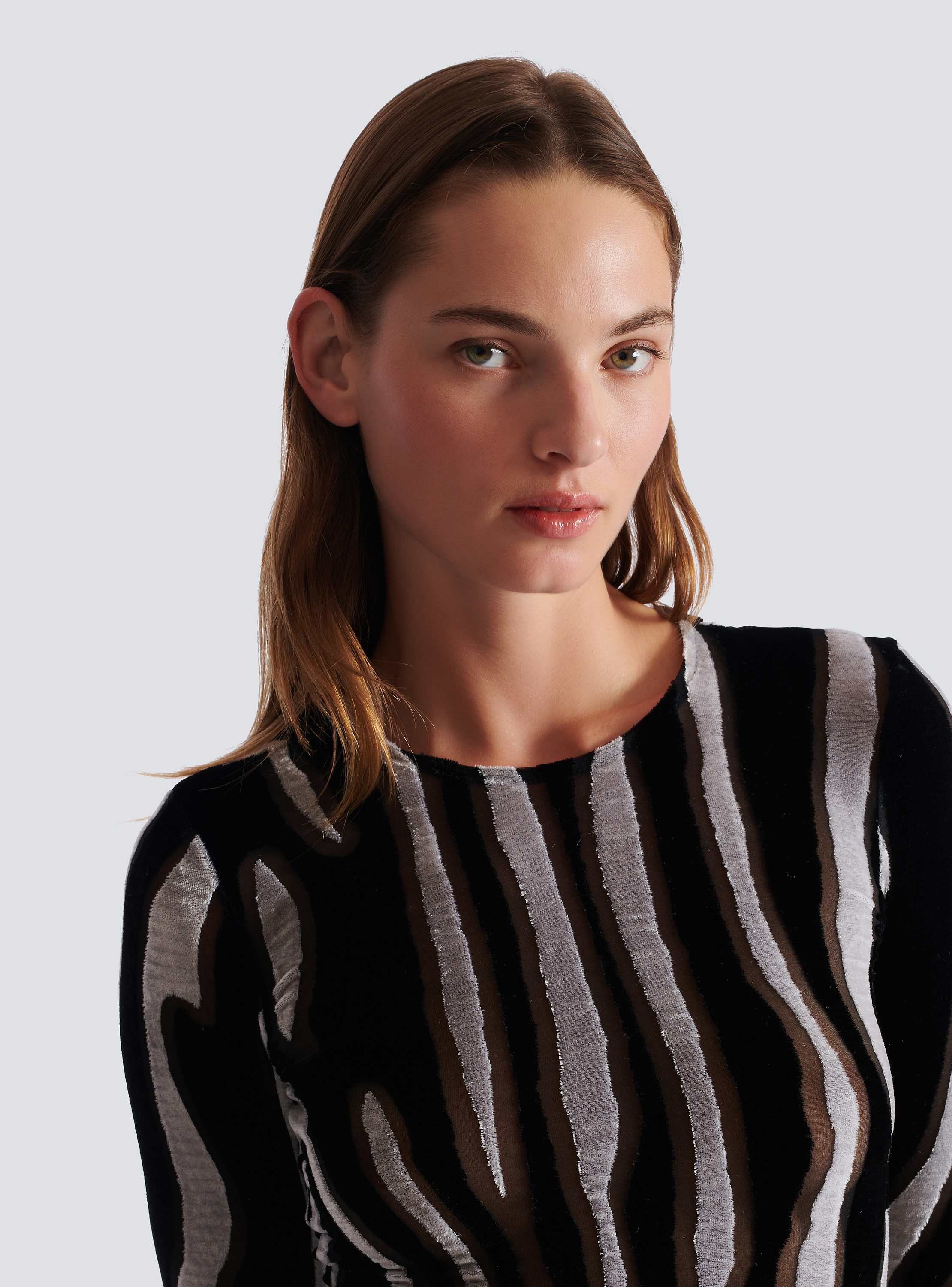 Zebra-print velvet bodycon top