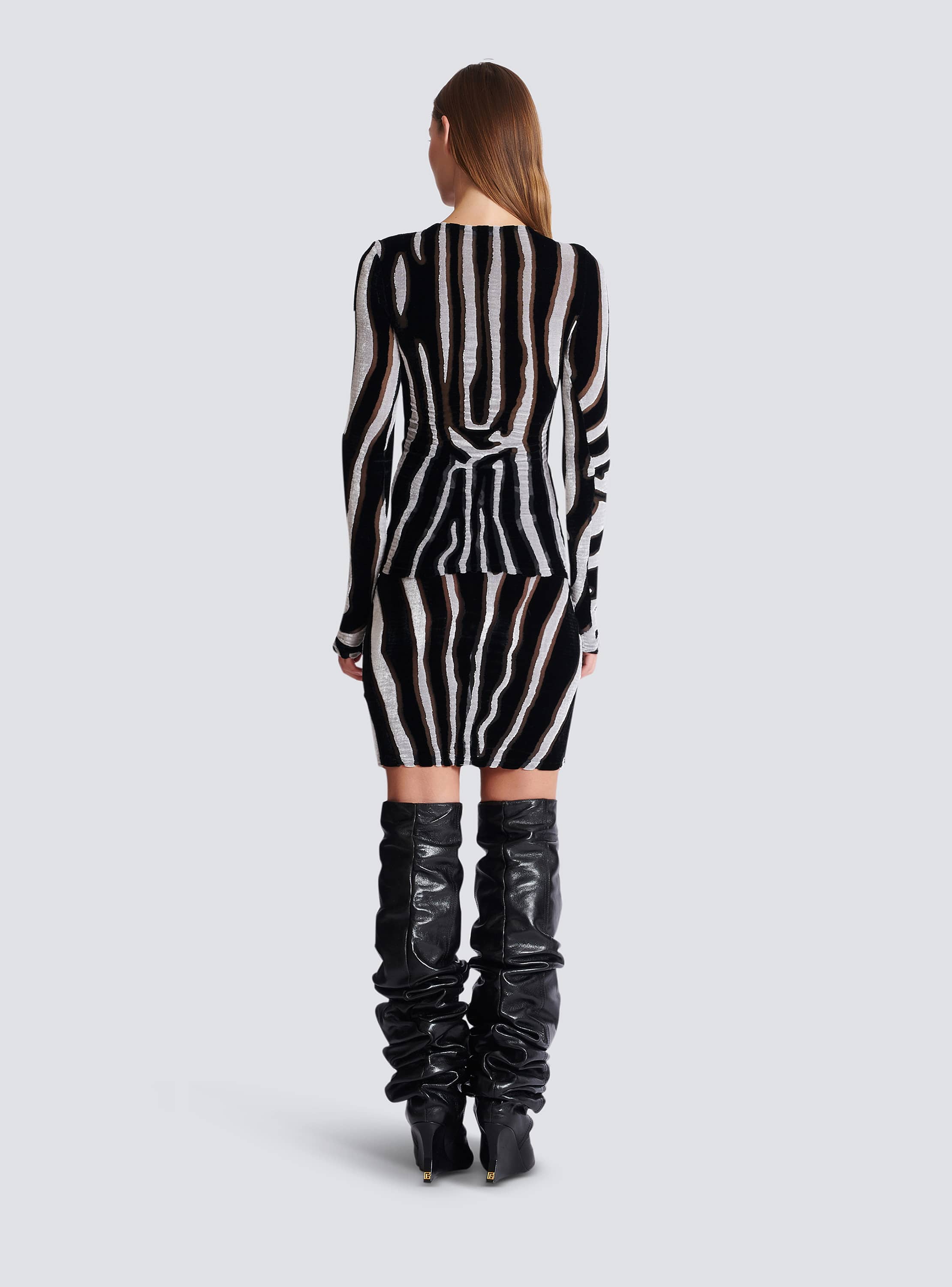Zebra-print velvet bodycon top