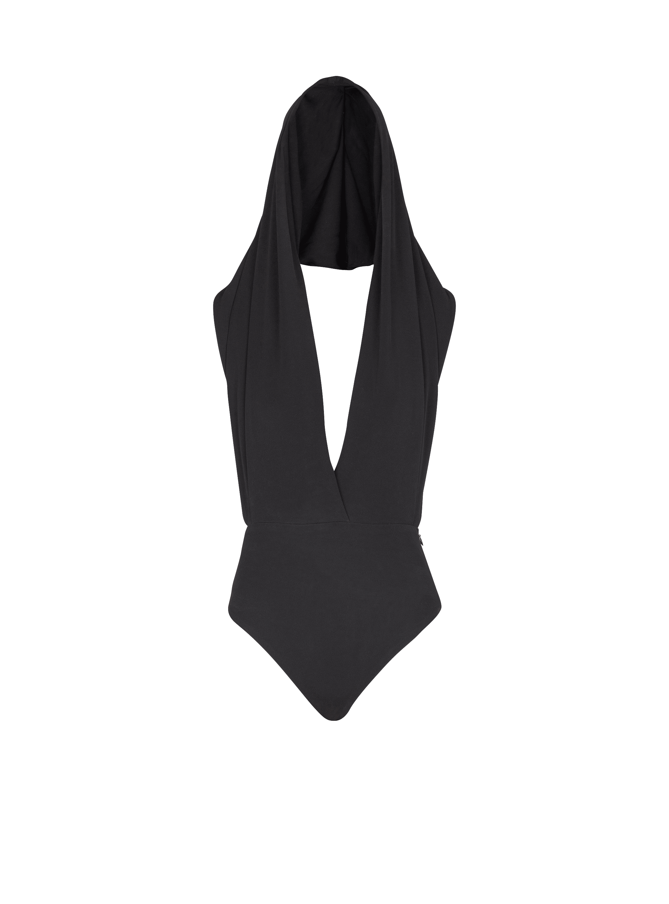 Draped bodysuit with hood