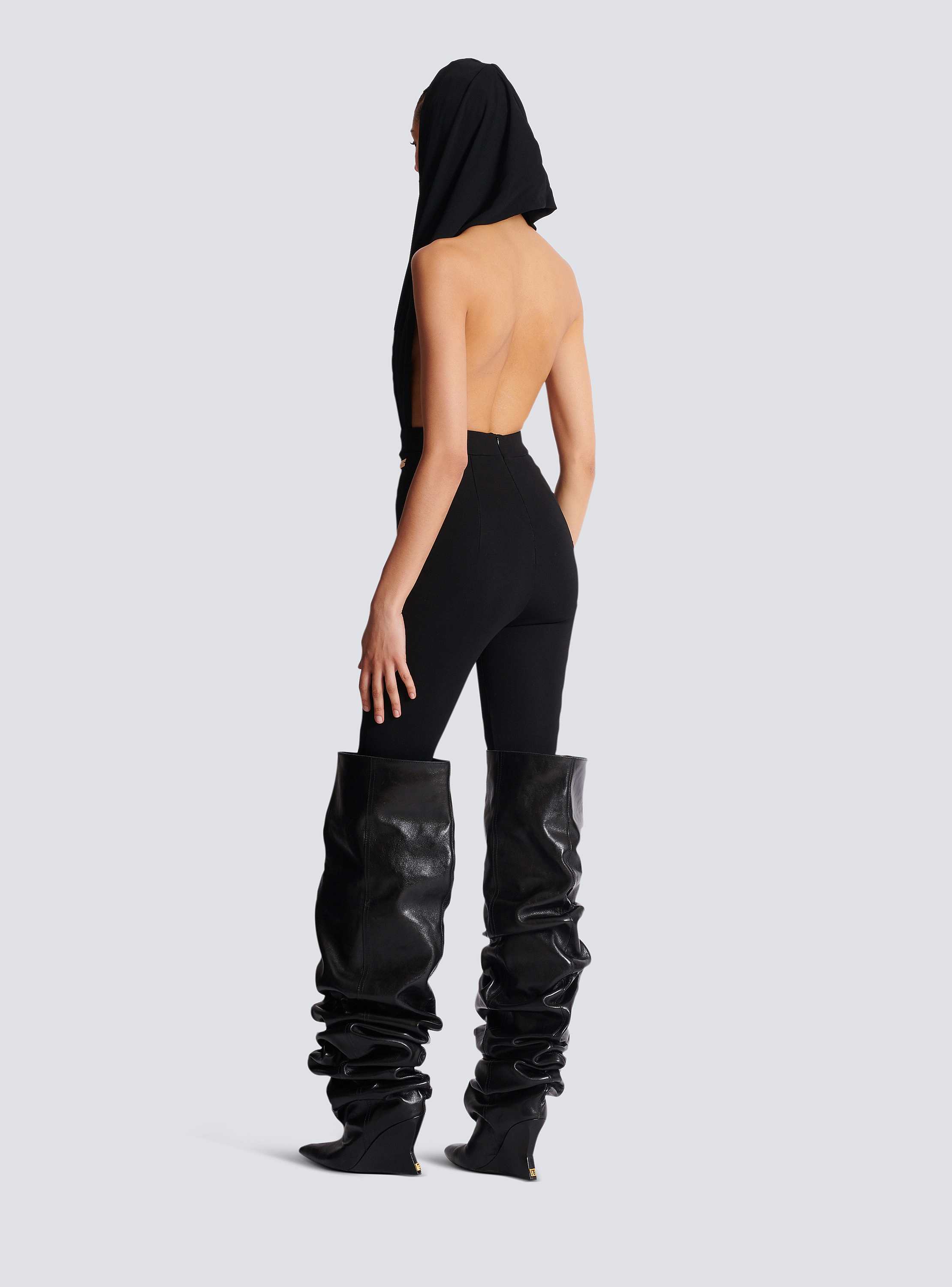 Draped bodysuit with hood