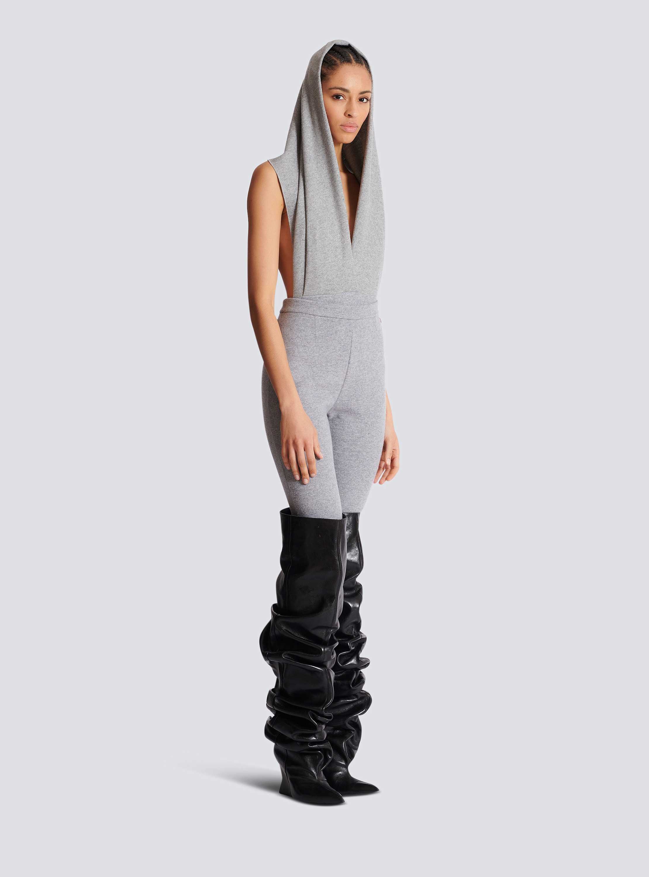 Draped bodysuit with hood