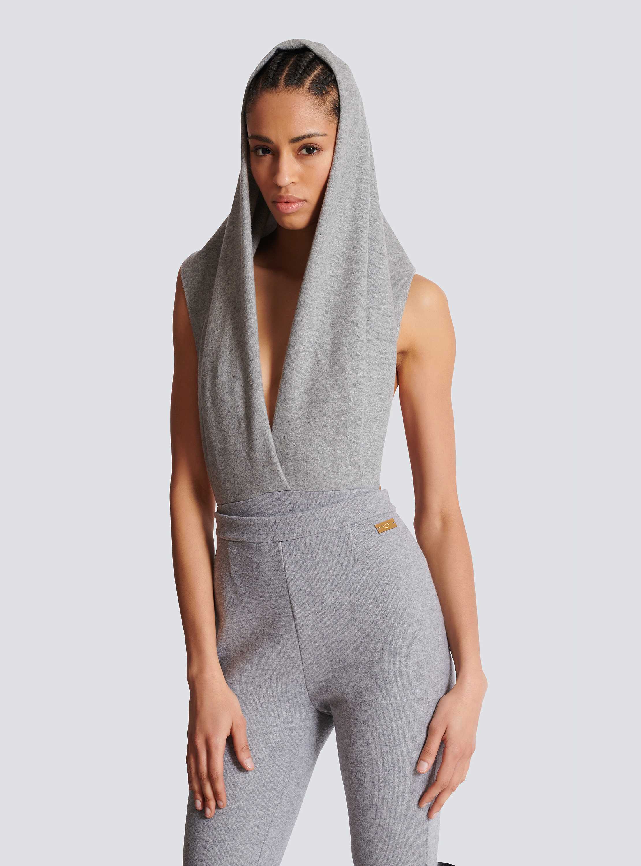 Draped bodysuit with hood