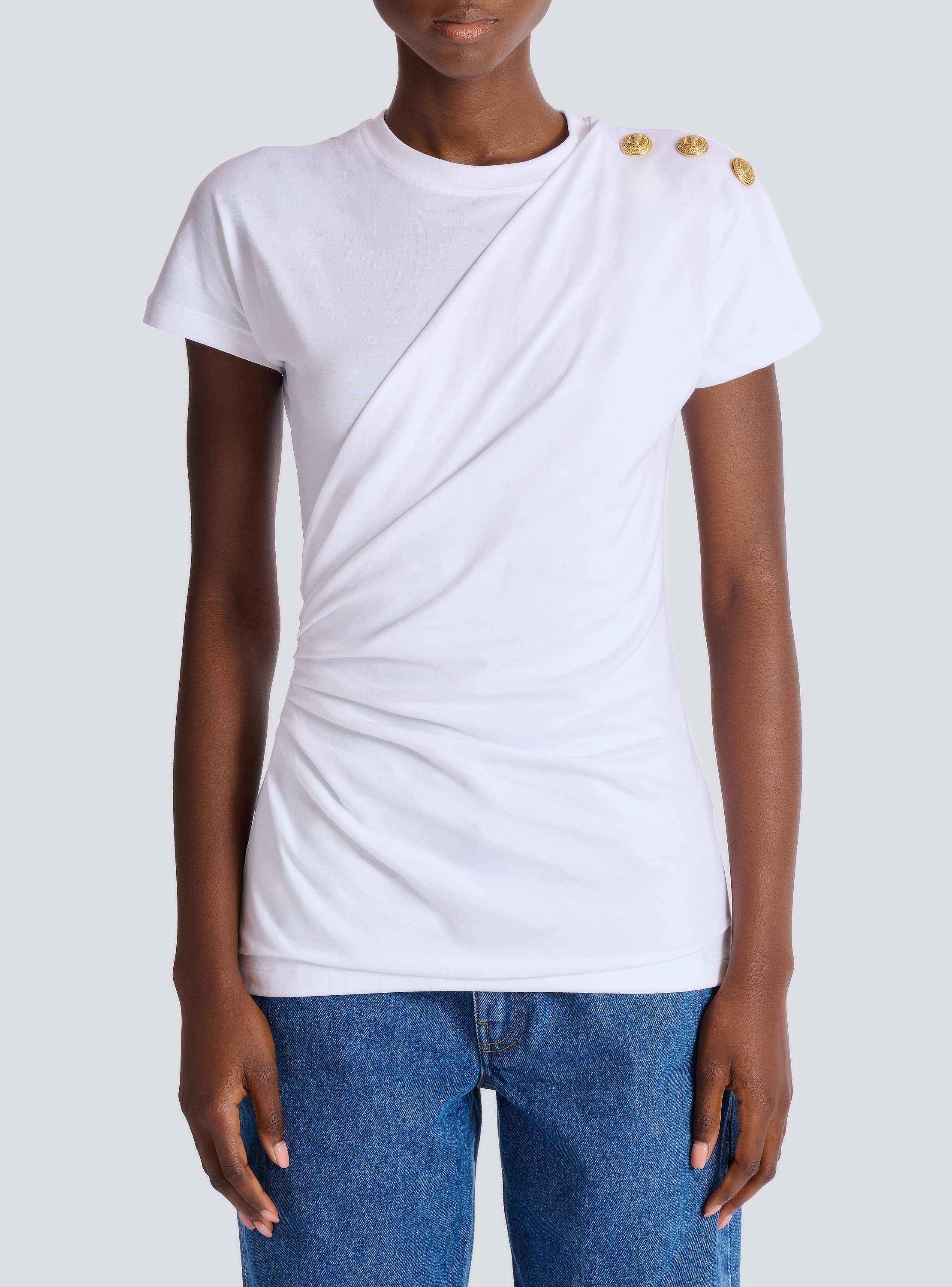 Short-sleeved draped jersey T-shirt