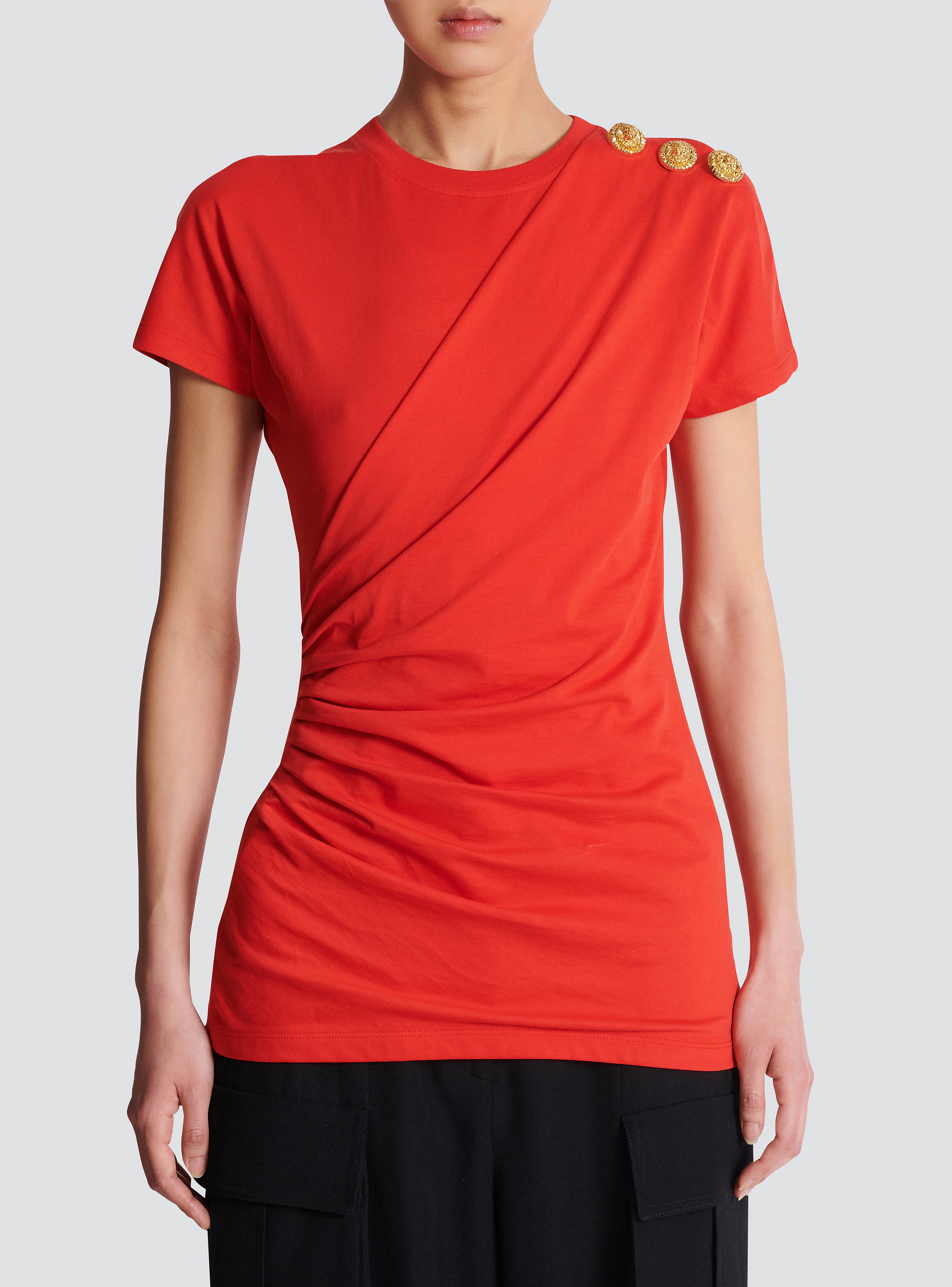 Short-sleeved draped jersey T-shirt