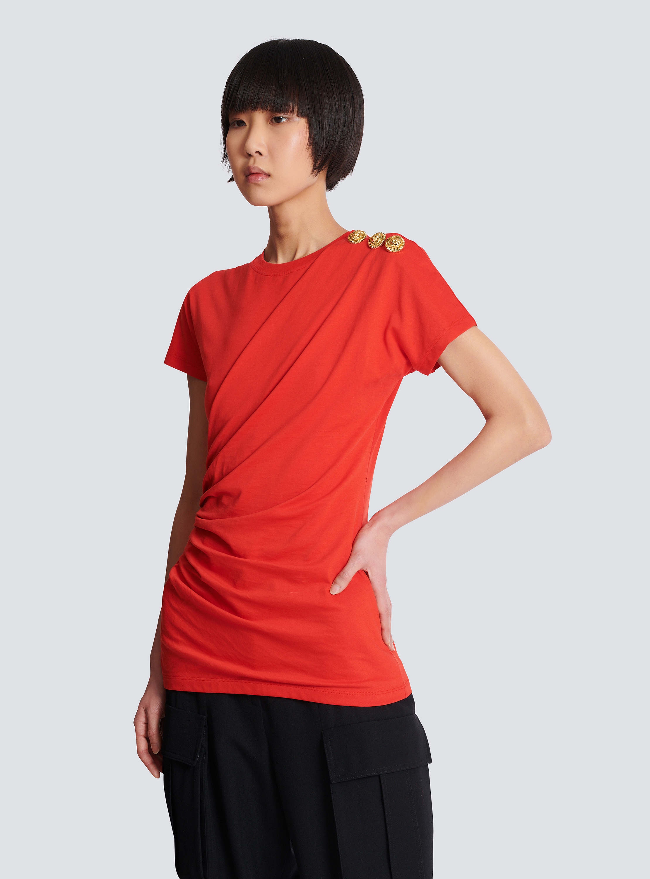 Short-sleeved draped jersey T-shirt
