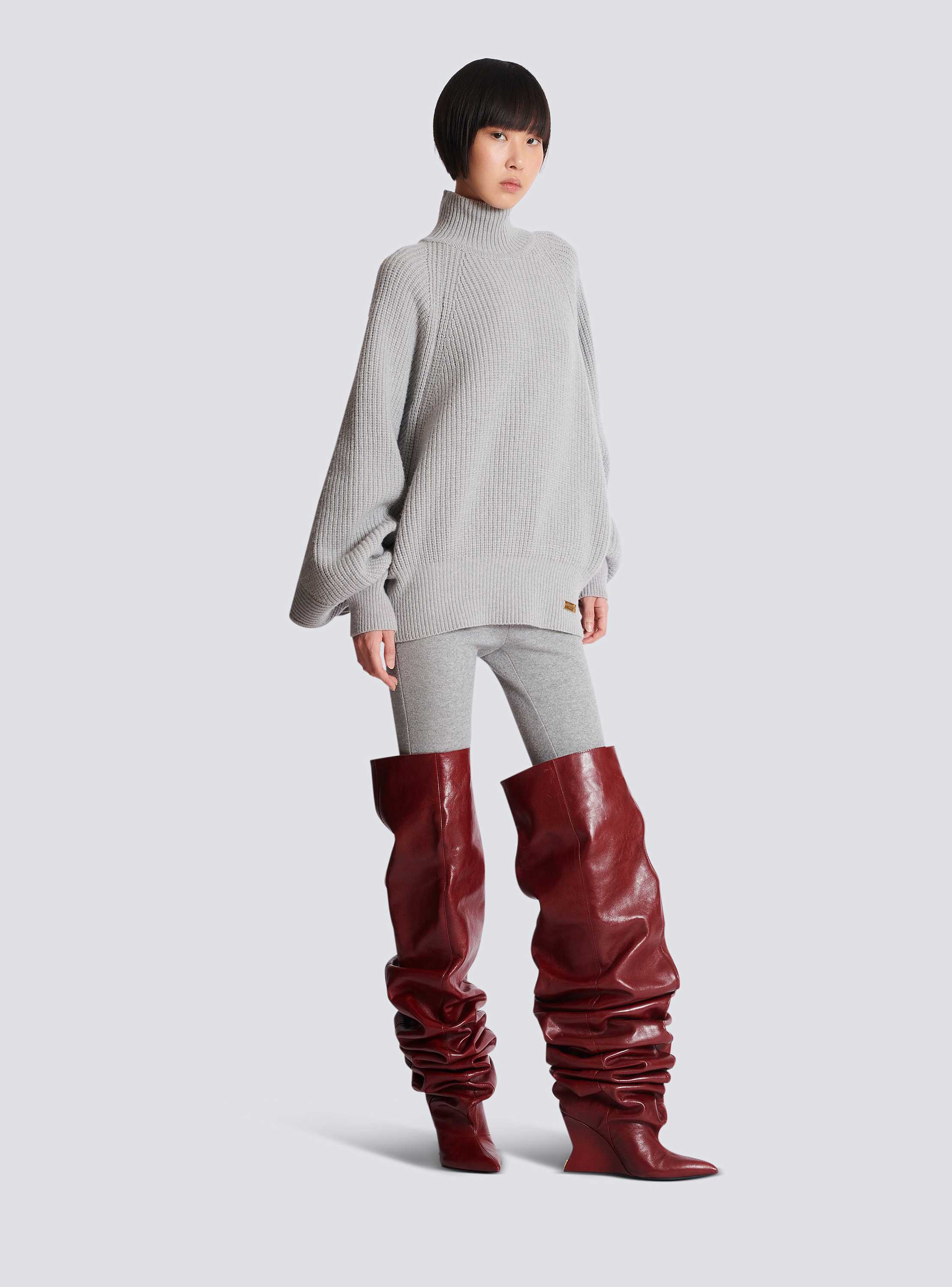 High-neck ribbed knit jumper