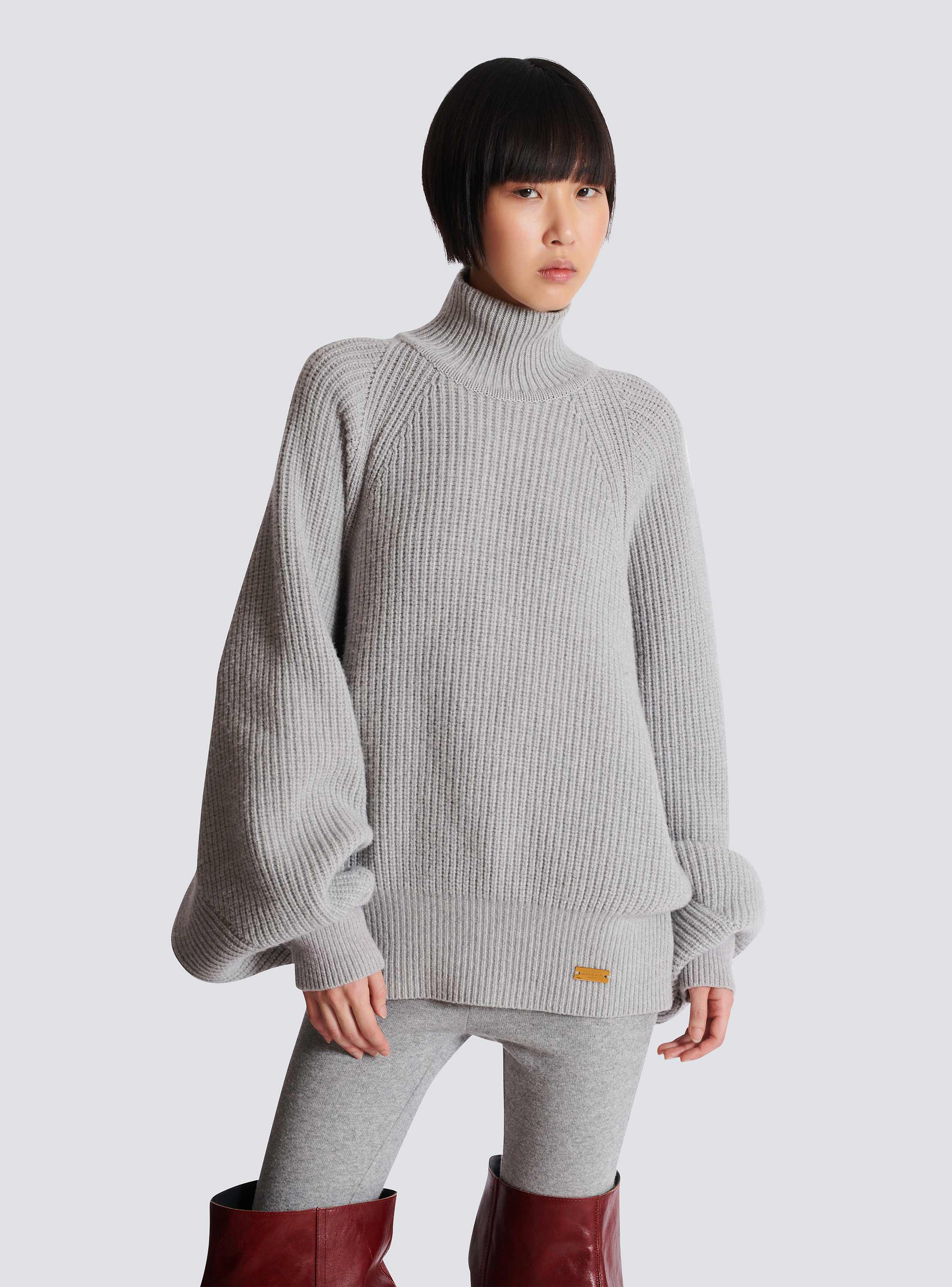 High-neck ribbed knit jumper