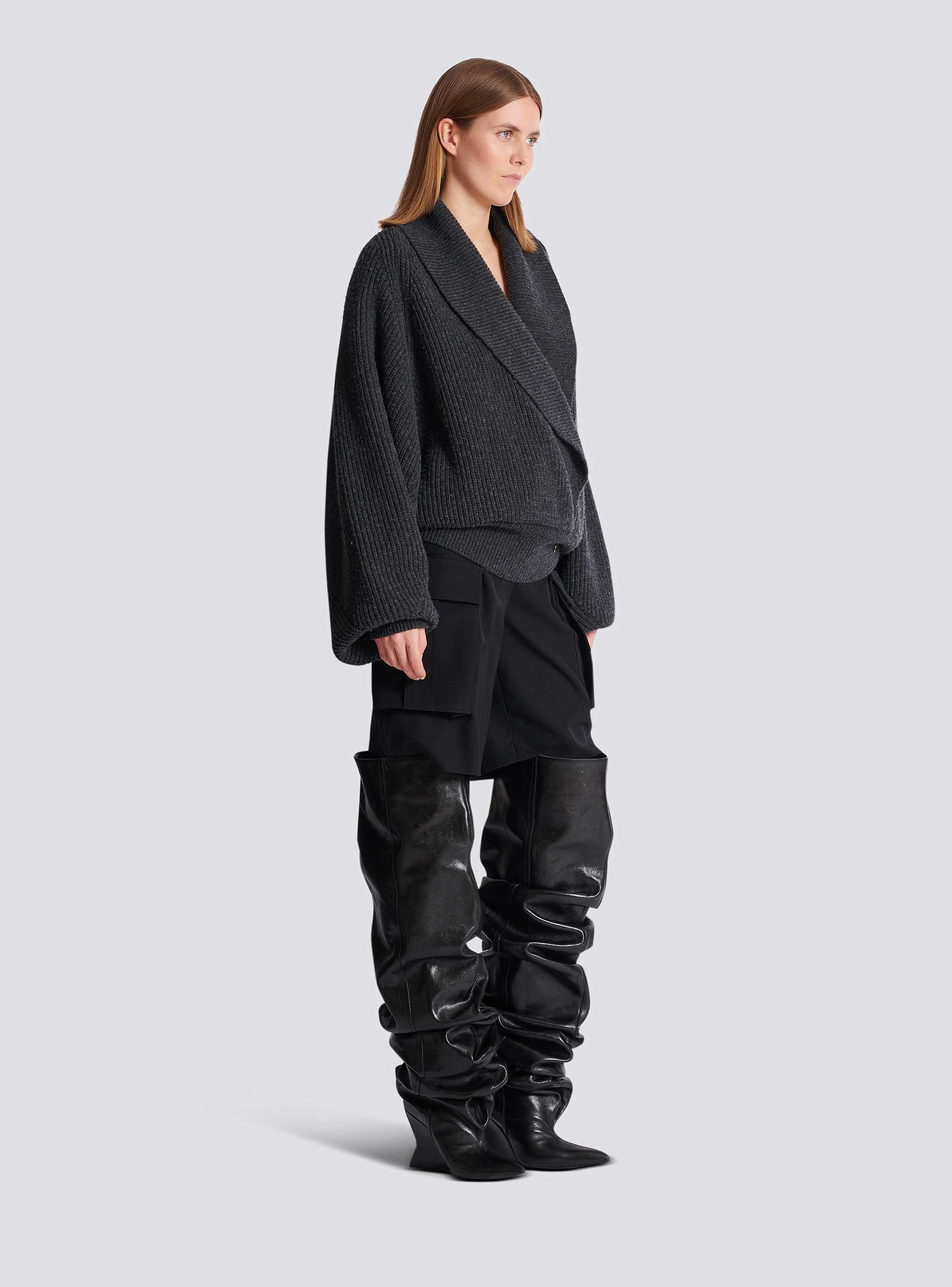 Oversized wrap knit jumper grey grey - Women | BALMAIN