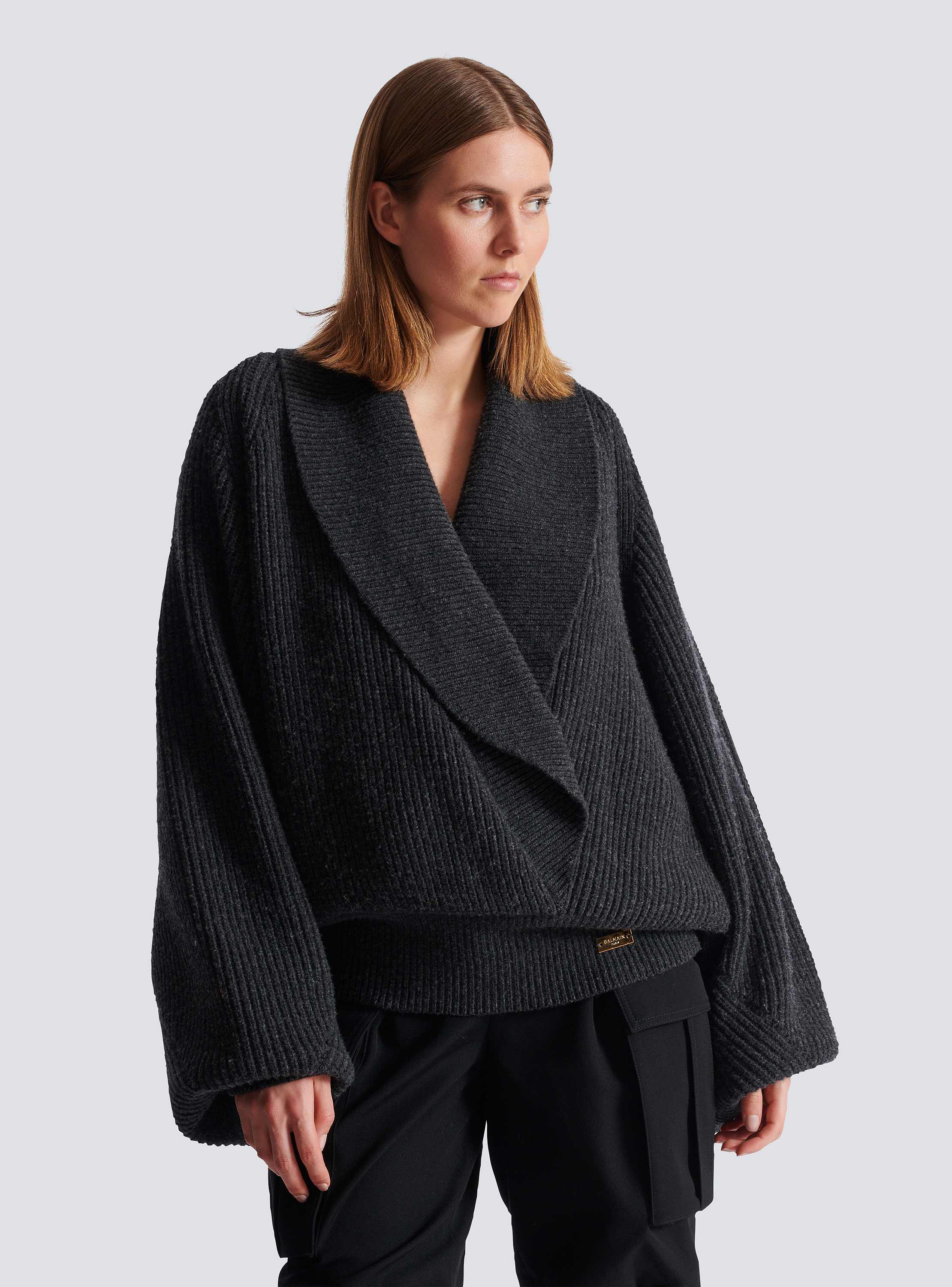 Oversized wrap knit jumper grey grey - Women | BALMAIN