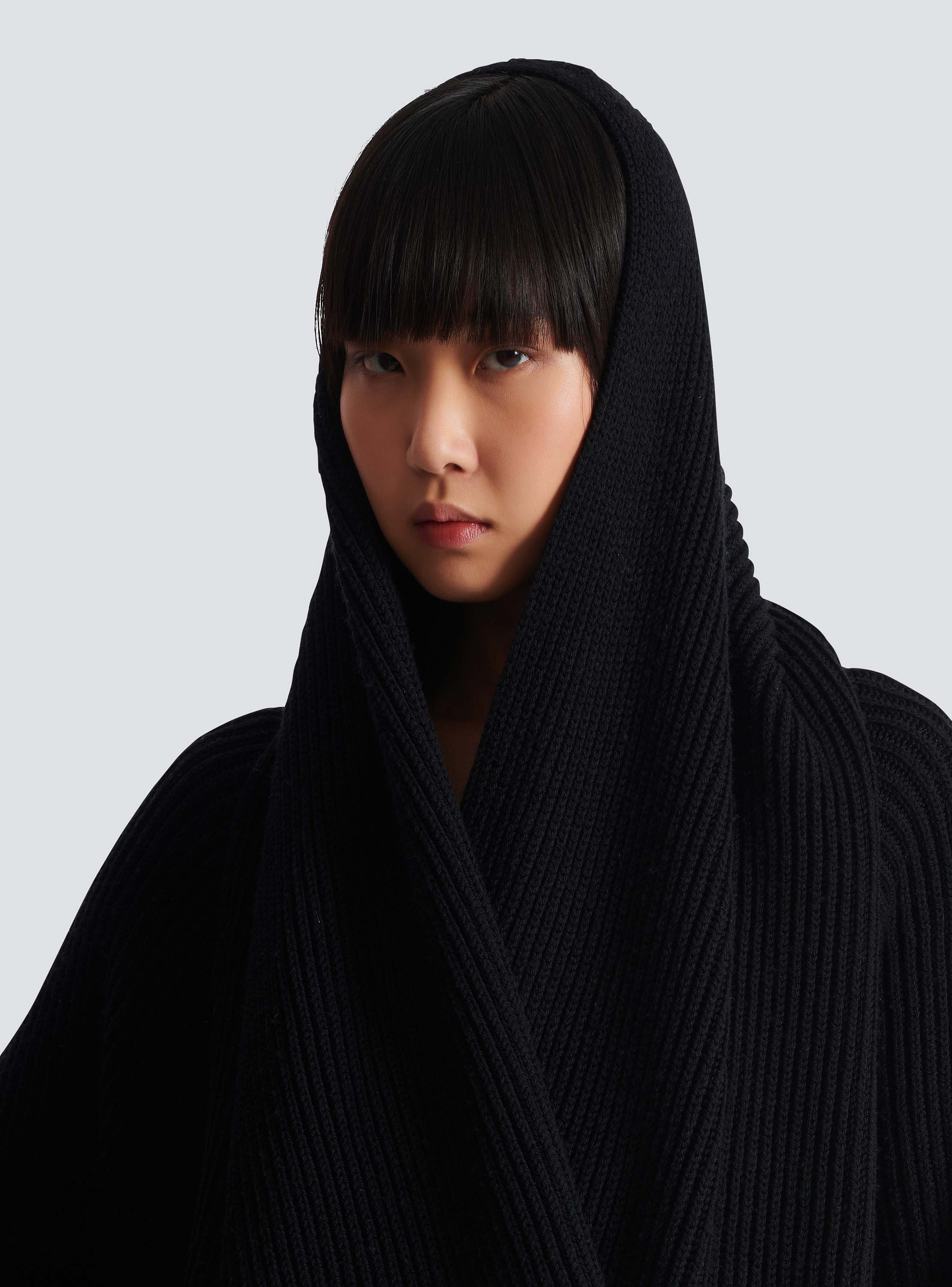 Oversized knit hoodie black black - Women | BALMAIN