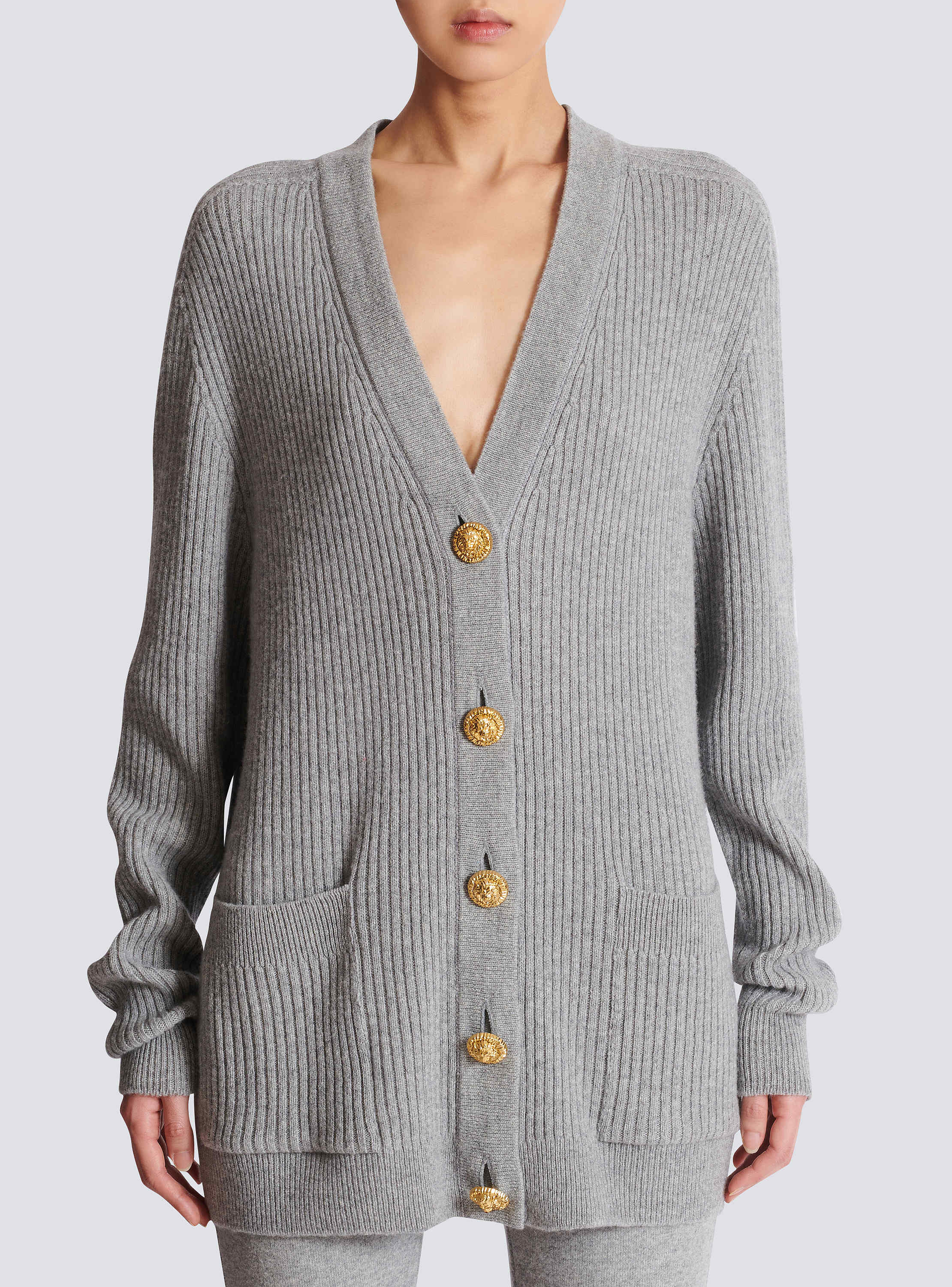 美品　ドゥーズィエムクラス　カシミヤ　ウール　金ボタン　カーディガン　グレー DEUXIEME CLASSE - ドゥーズィエムクラス グレー カシミヤ100