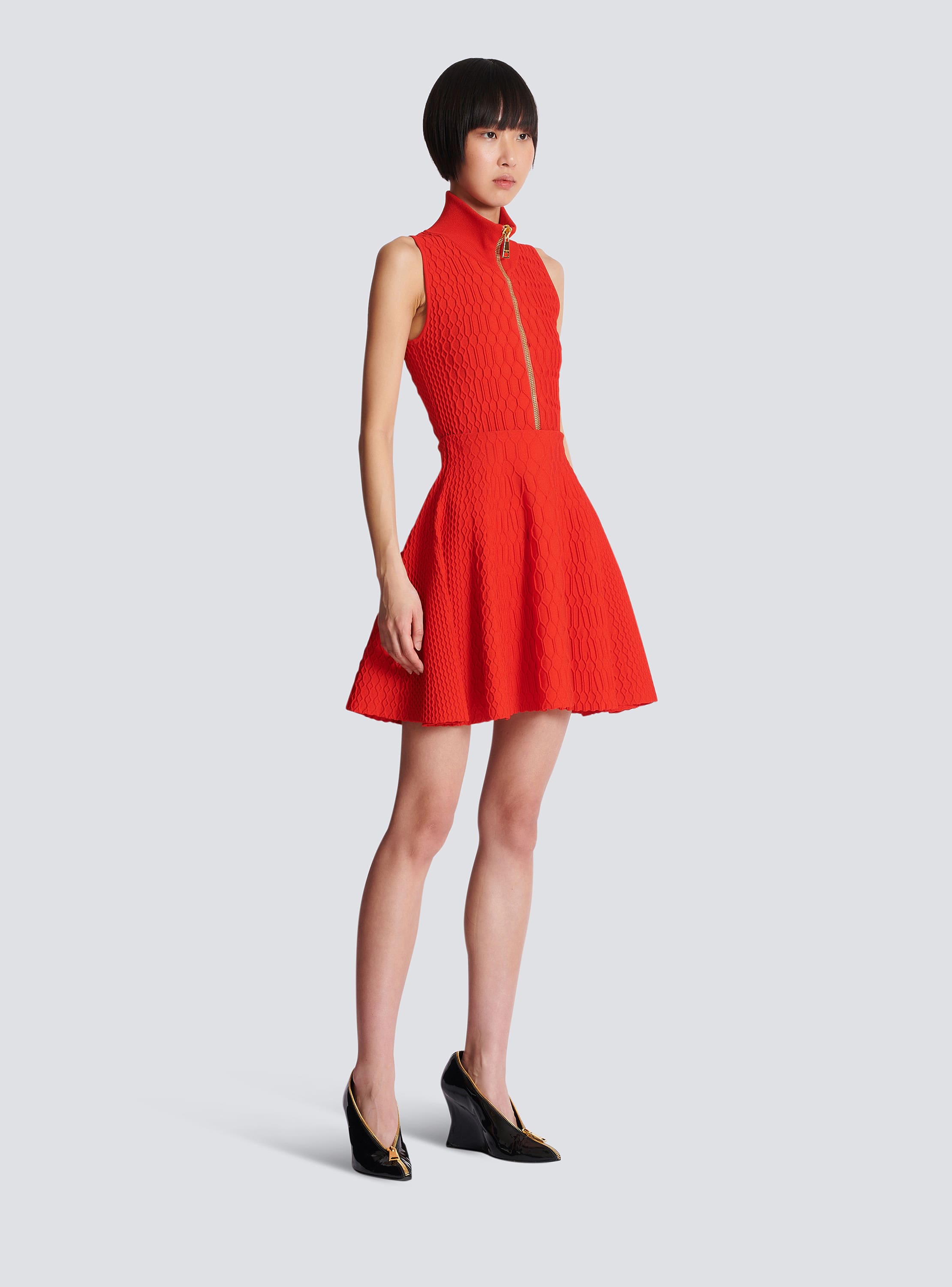 Flared crocodile-knit skirt