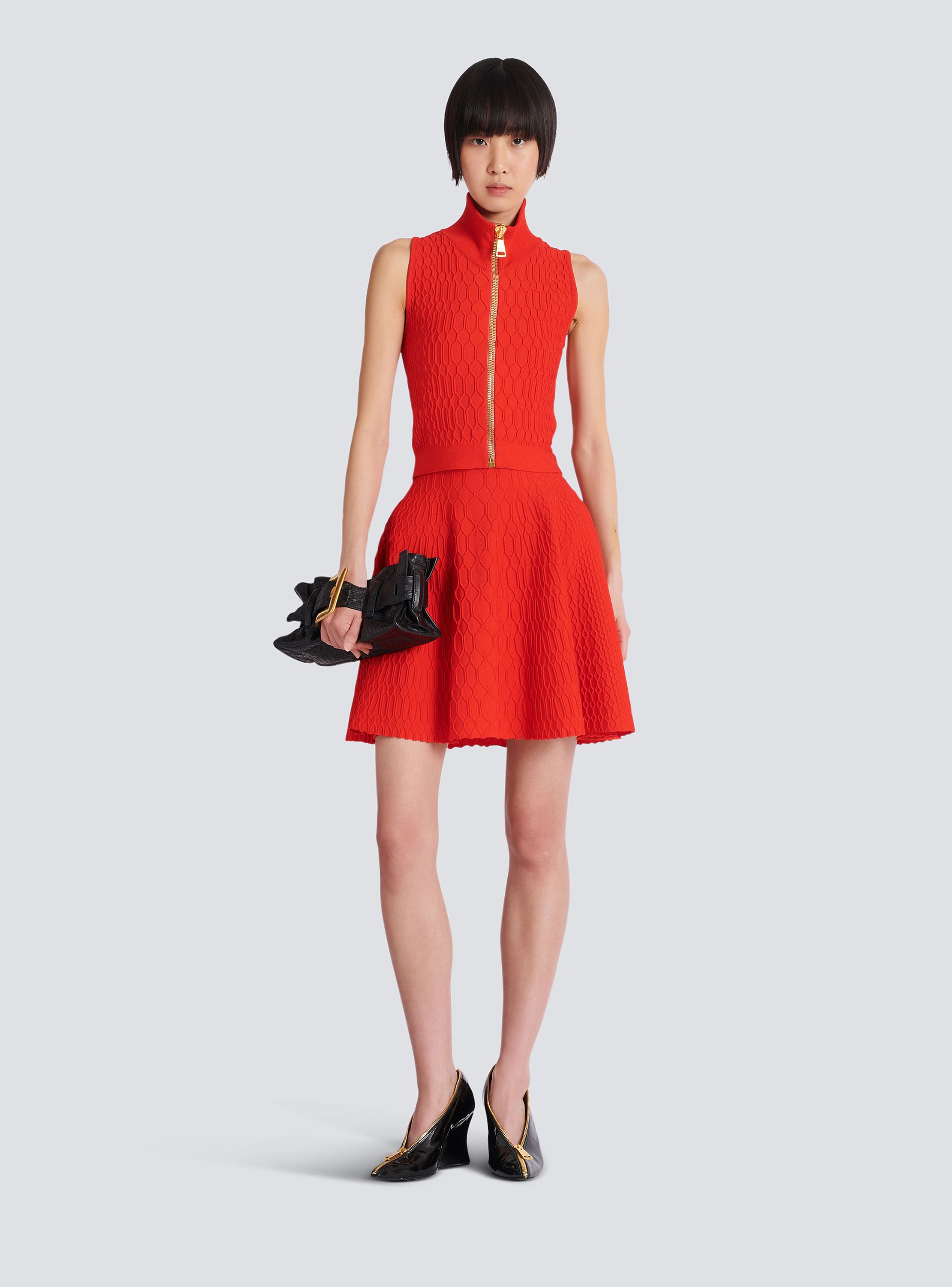 Flared crocodile-knit skirt