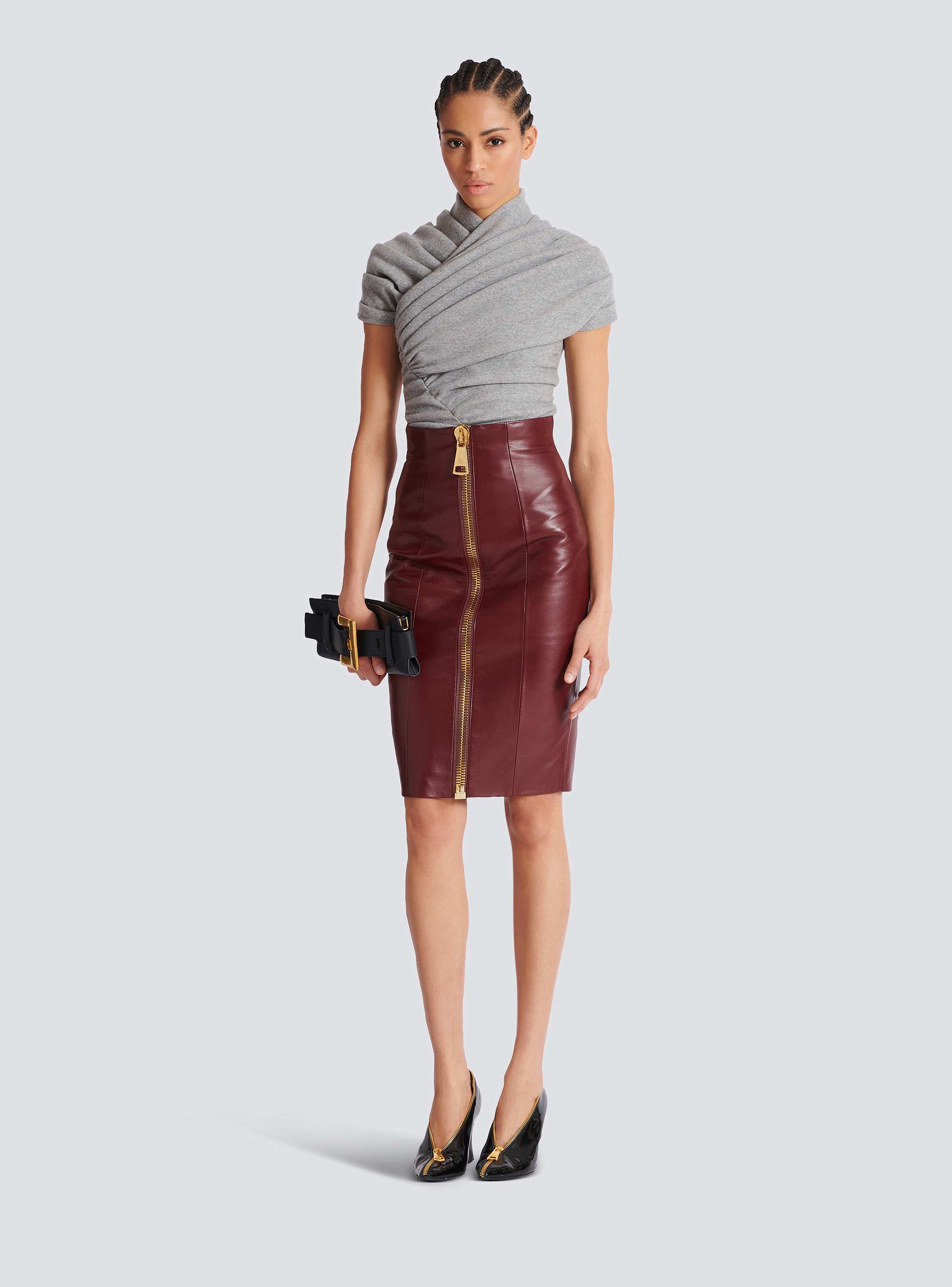 Lambskin leather pencil skirt