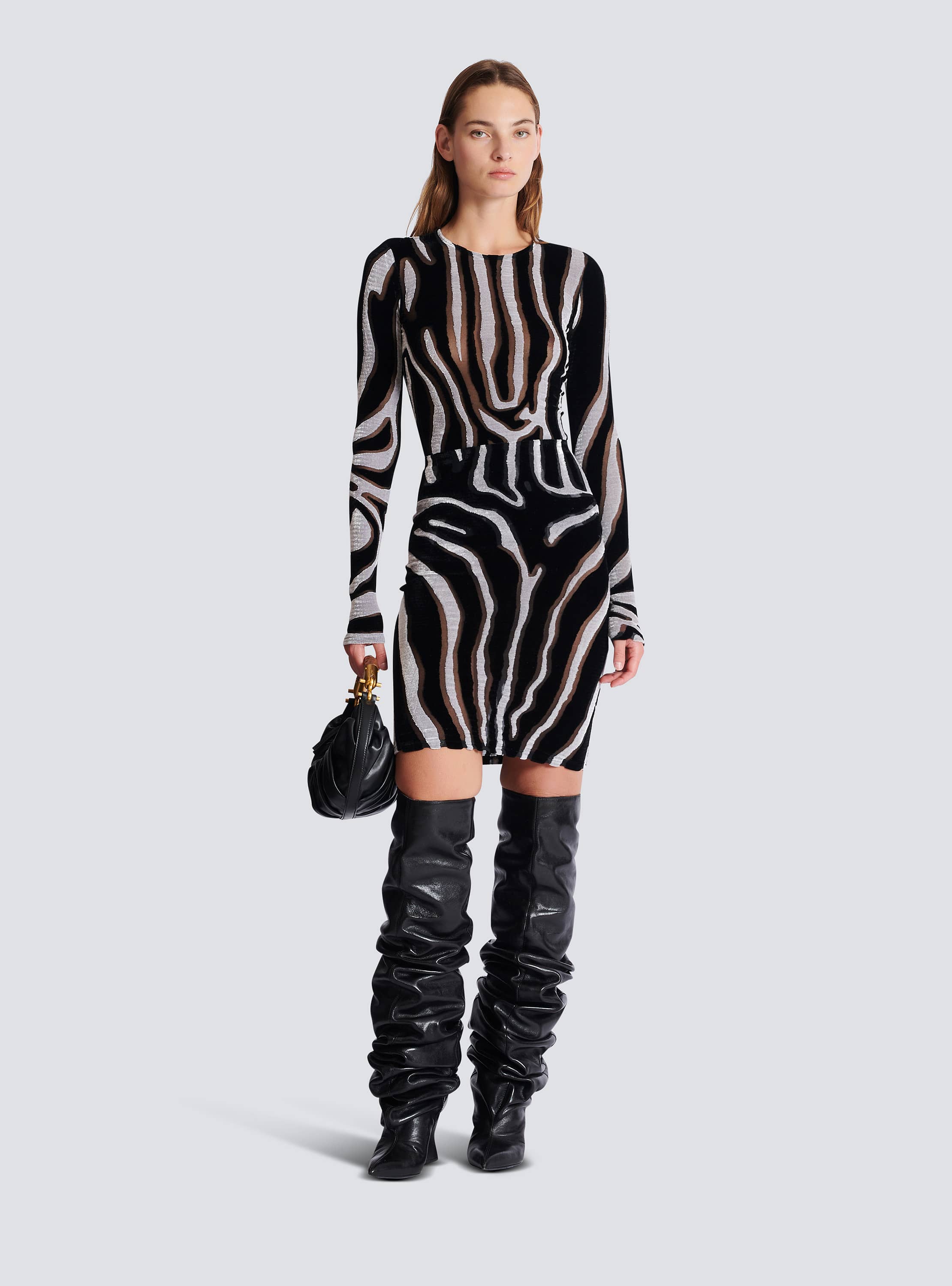 Zebra-print velvet pencil skirt