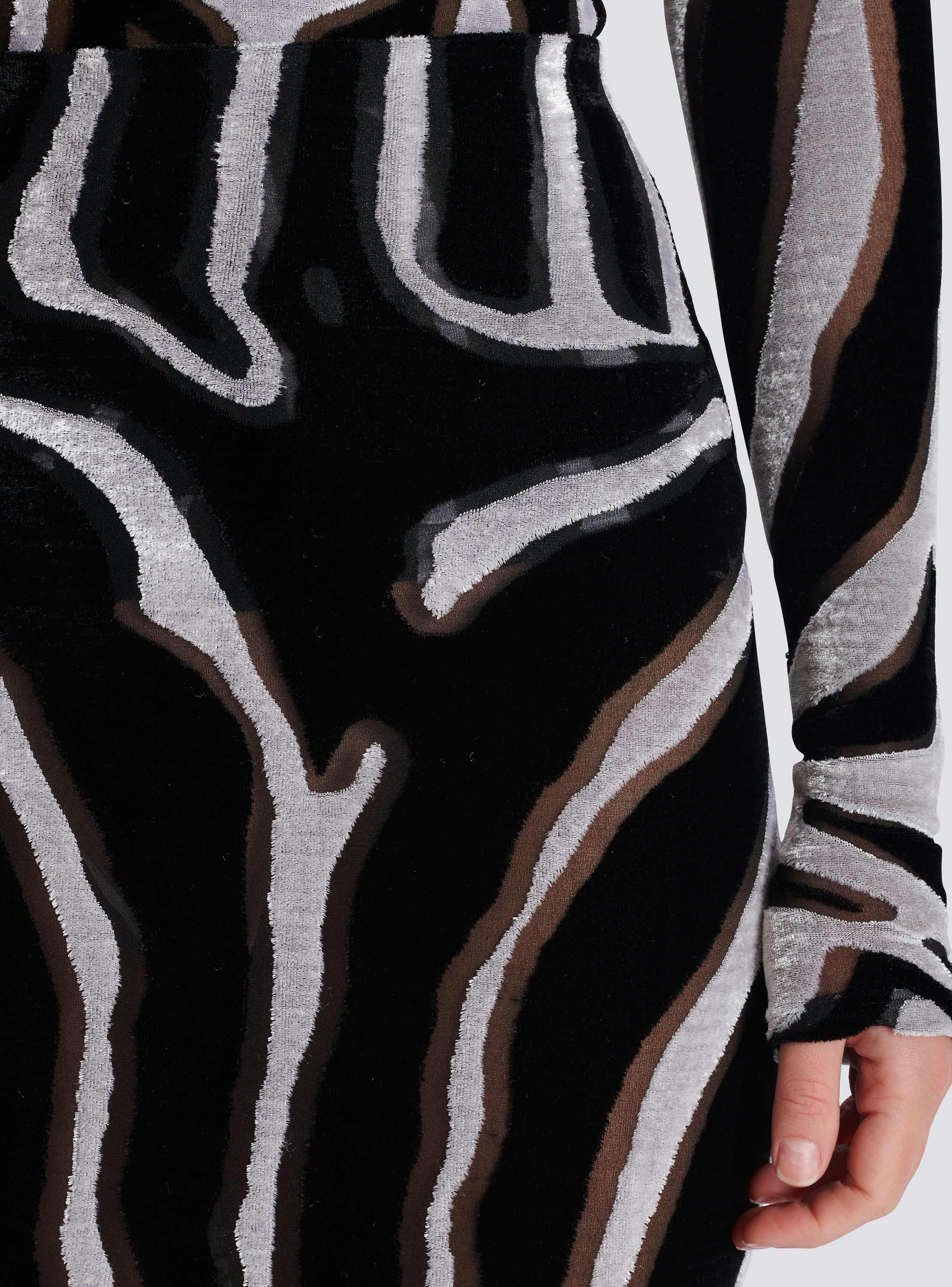 Zebra-print velvet pencil skirt