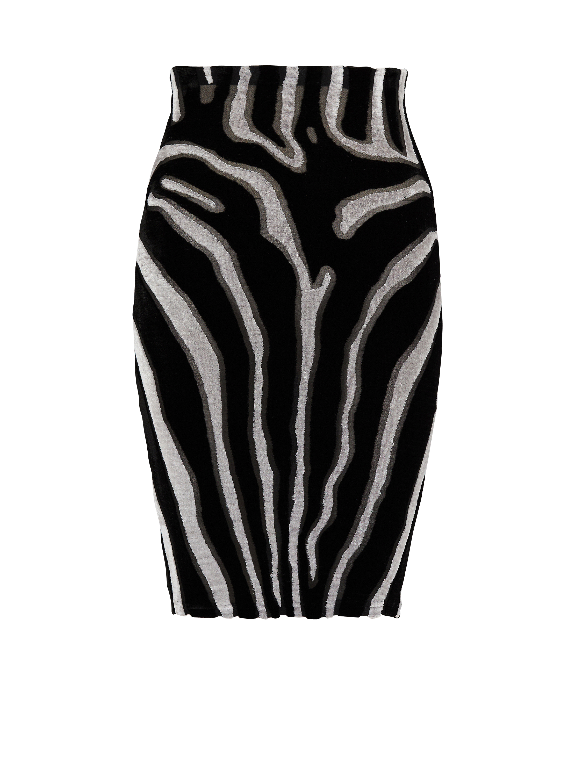Zebra-print velvet pencil skirt