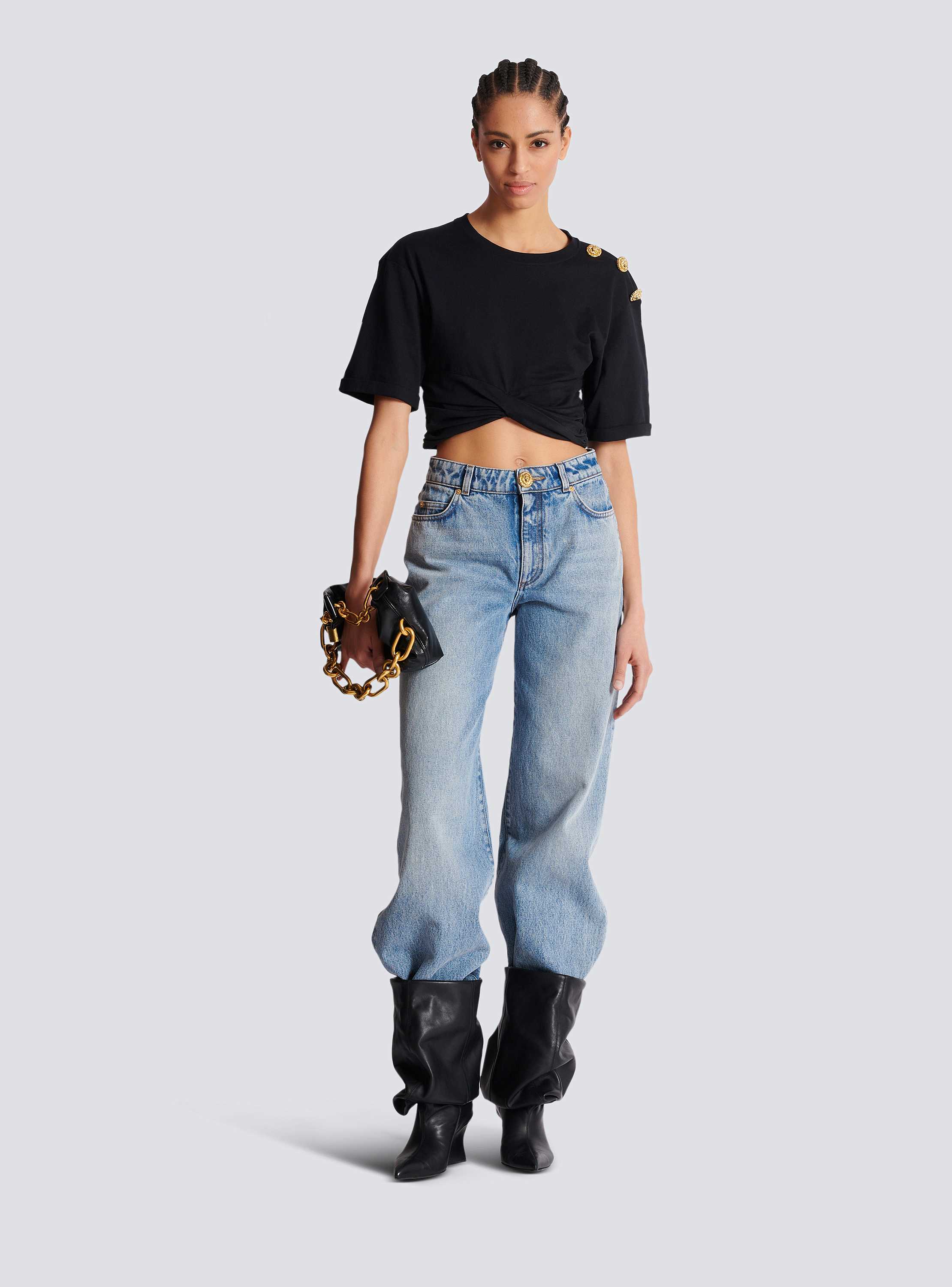 Straight-leg faded denim jeans