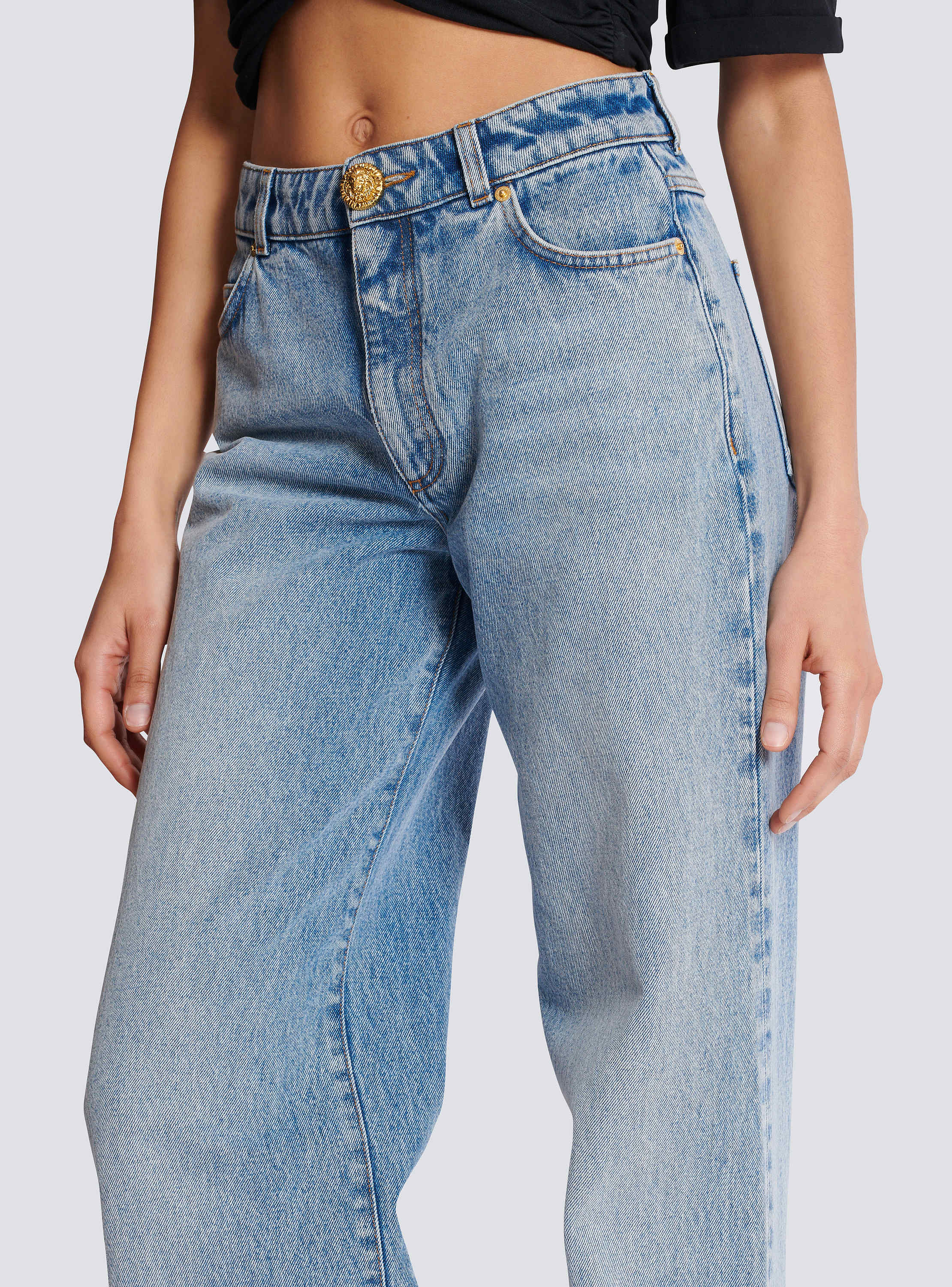 Straight-leg faded denim jeans