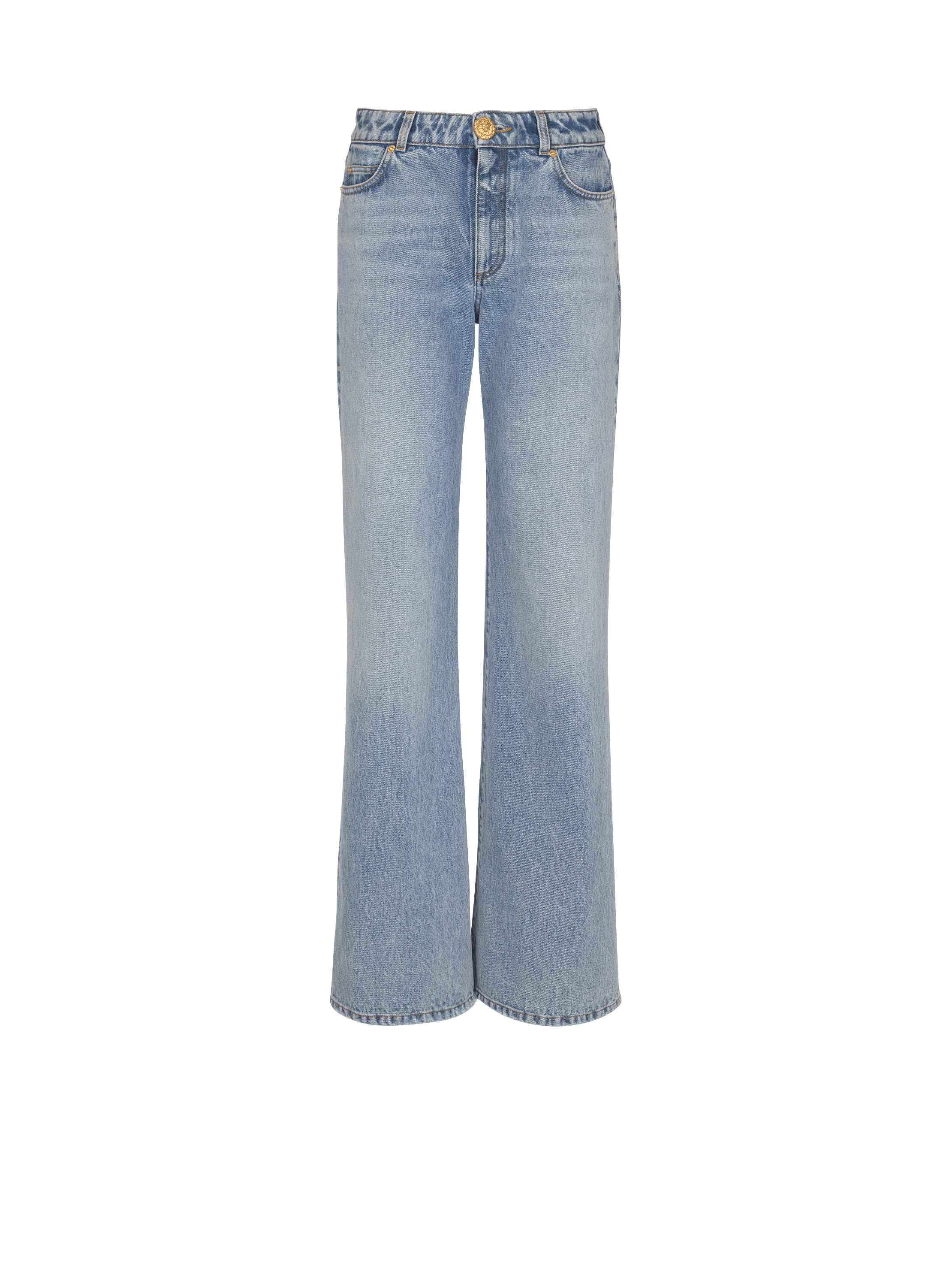 Straight-leg faded denim jeans