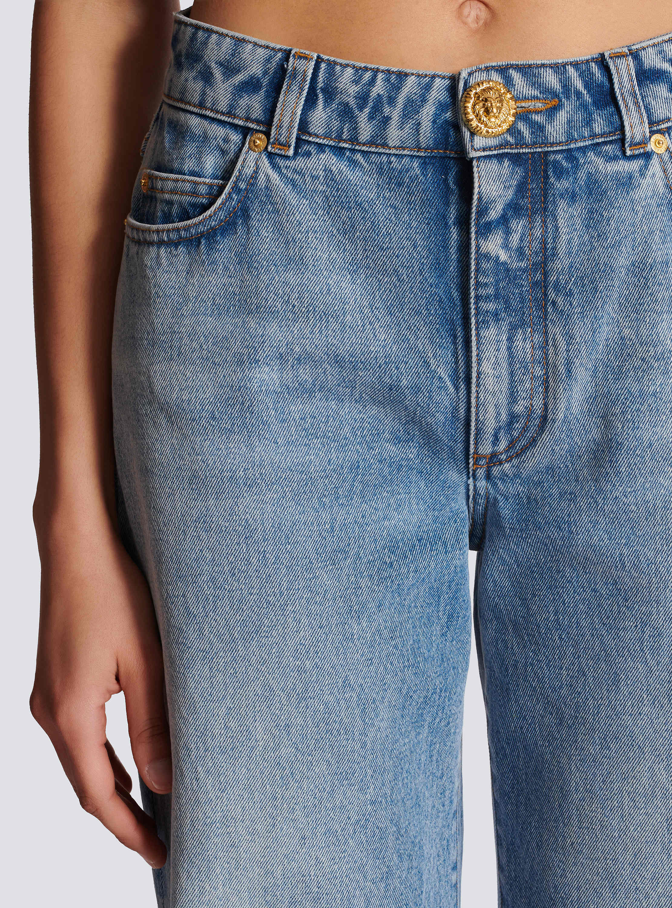 Straight-leg faded denim jeans